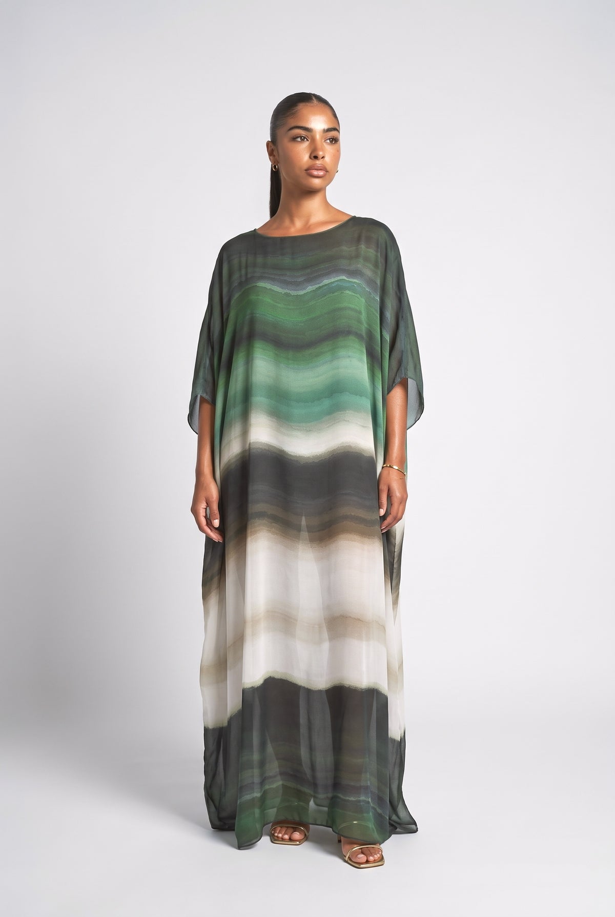 Gradient Print Kaftan Maxi Dress, green