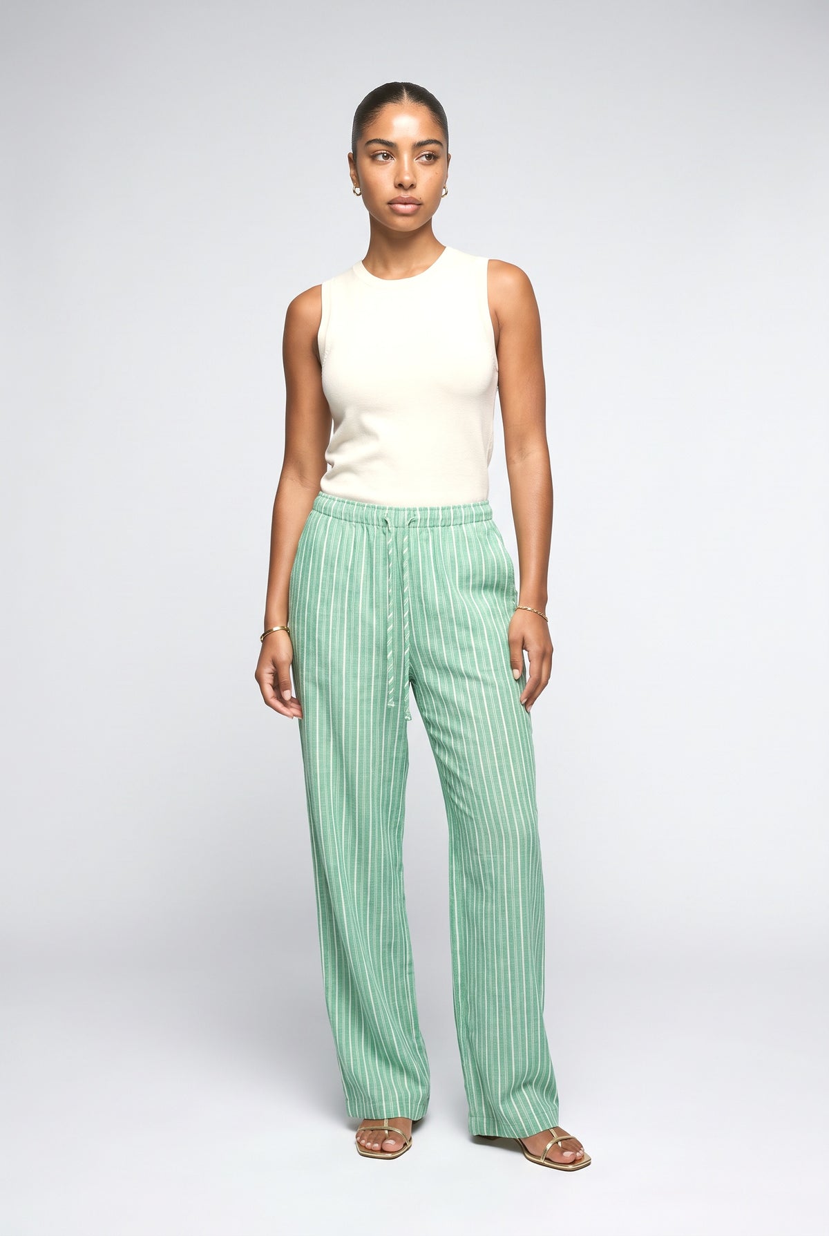 Green Striped Relaxed Pants, green