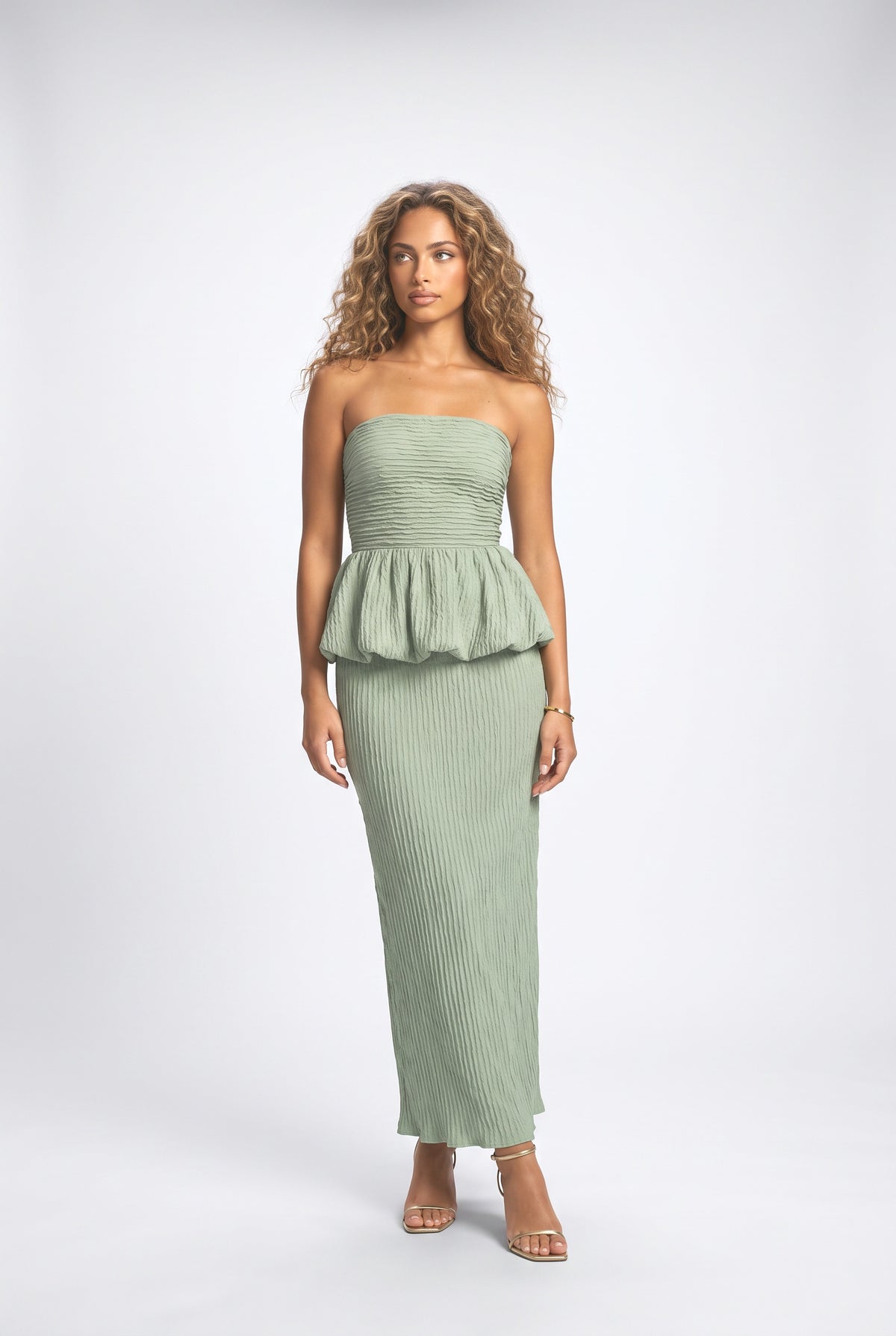 Strapless Ruched Outfit Set, green