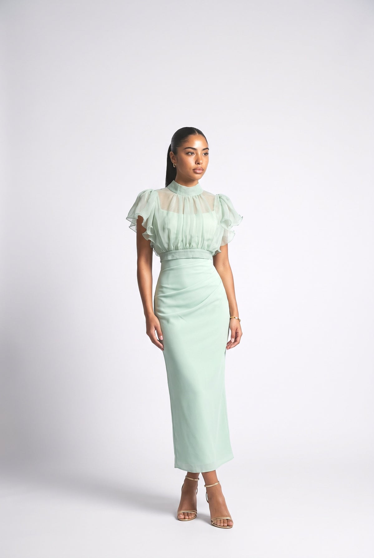 Chiffon Ruched Outfit Set, green