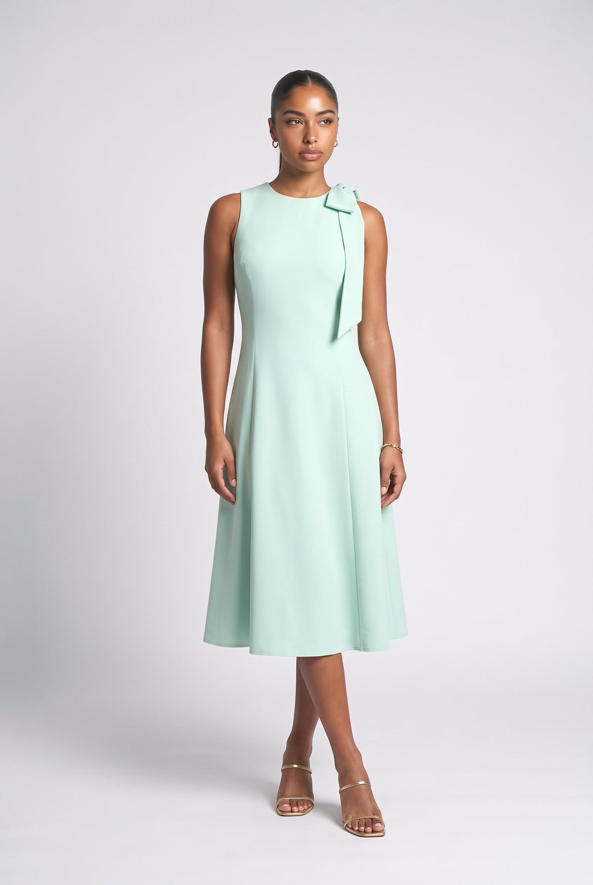Sleeveless A-Line Midi Dress, green