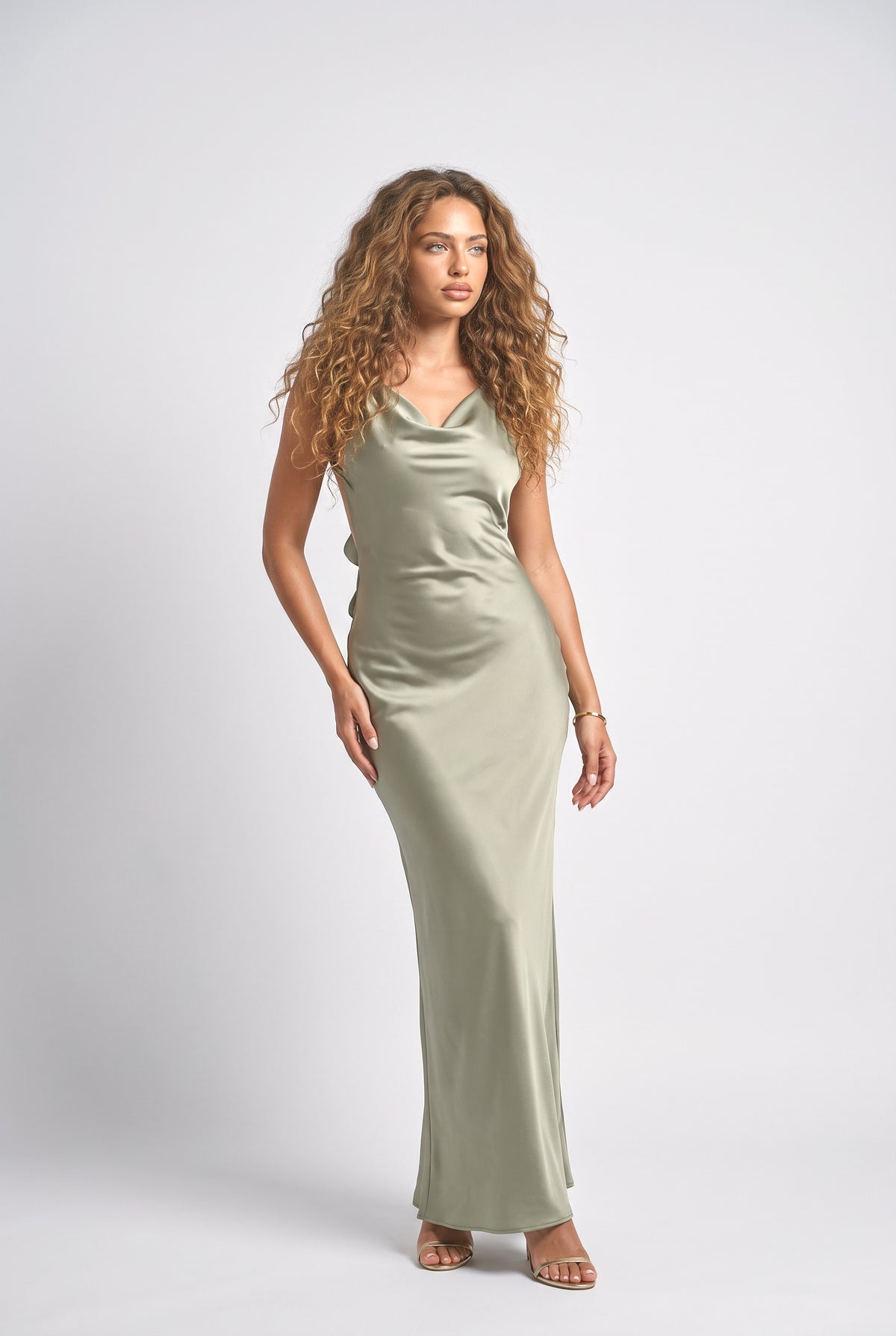 Satin Backless Maxi Dress, green