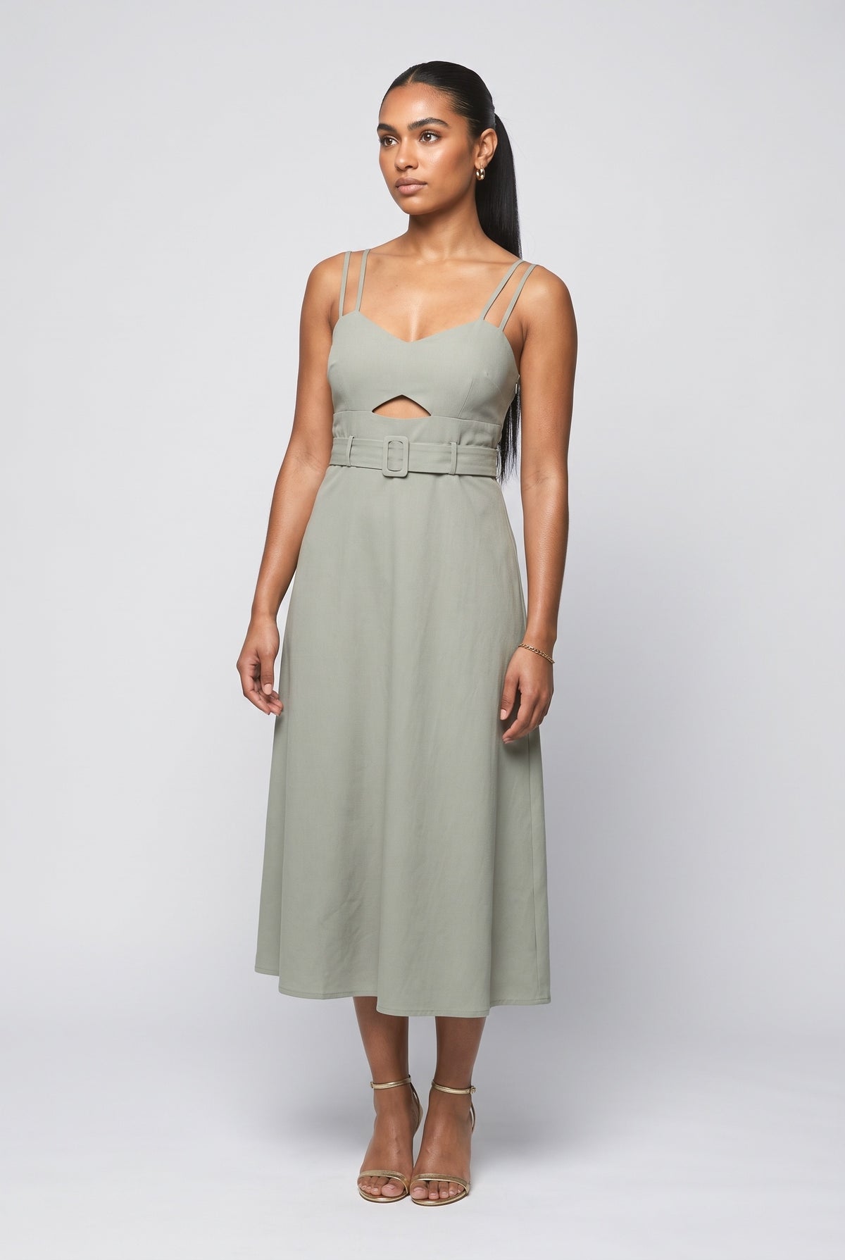 Geometric Strappy Cutout Midi Dress, green