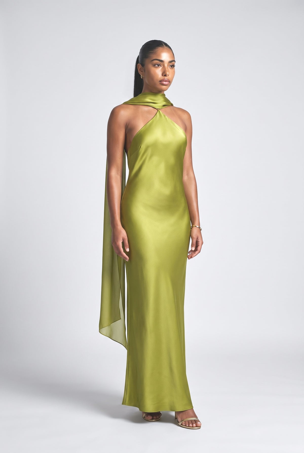 Backless Satin Maxi Dress, green