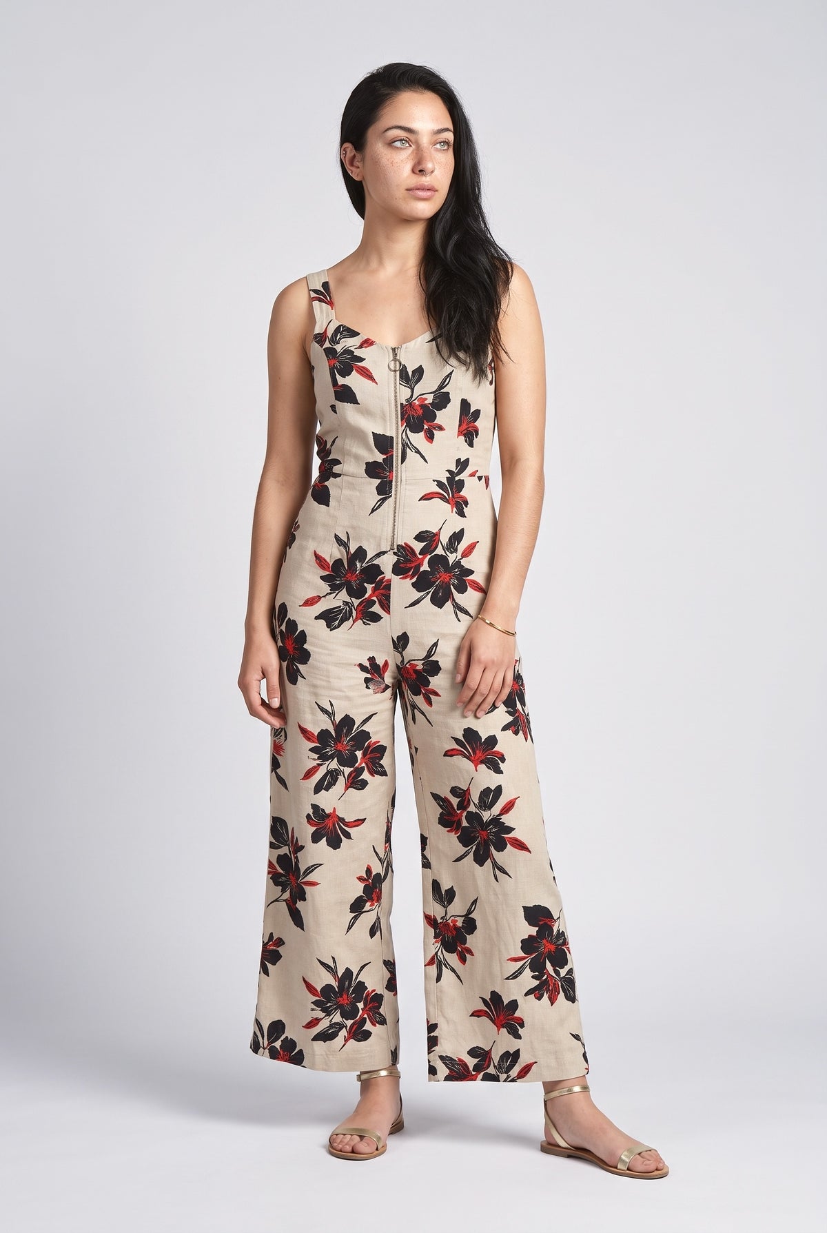 Beige Print Jumpsuit, khaki