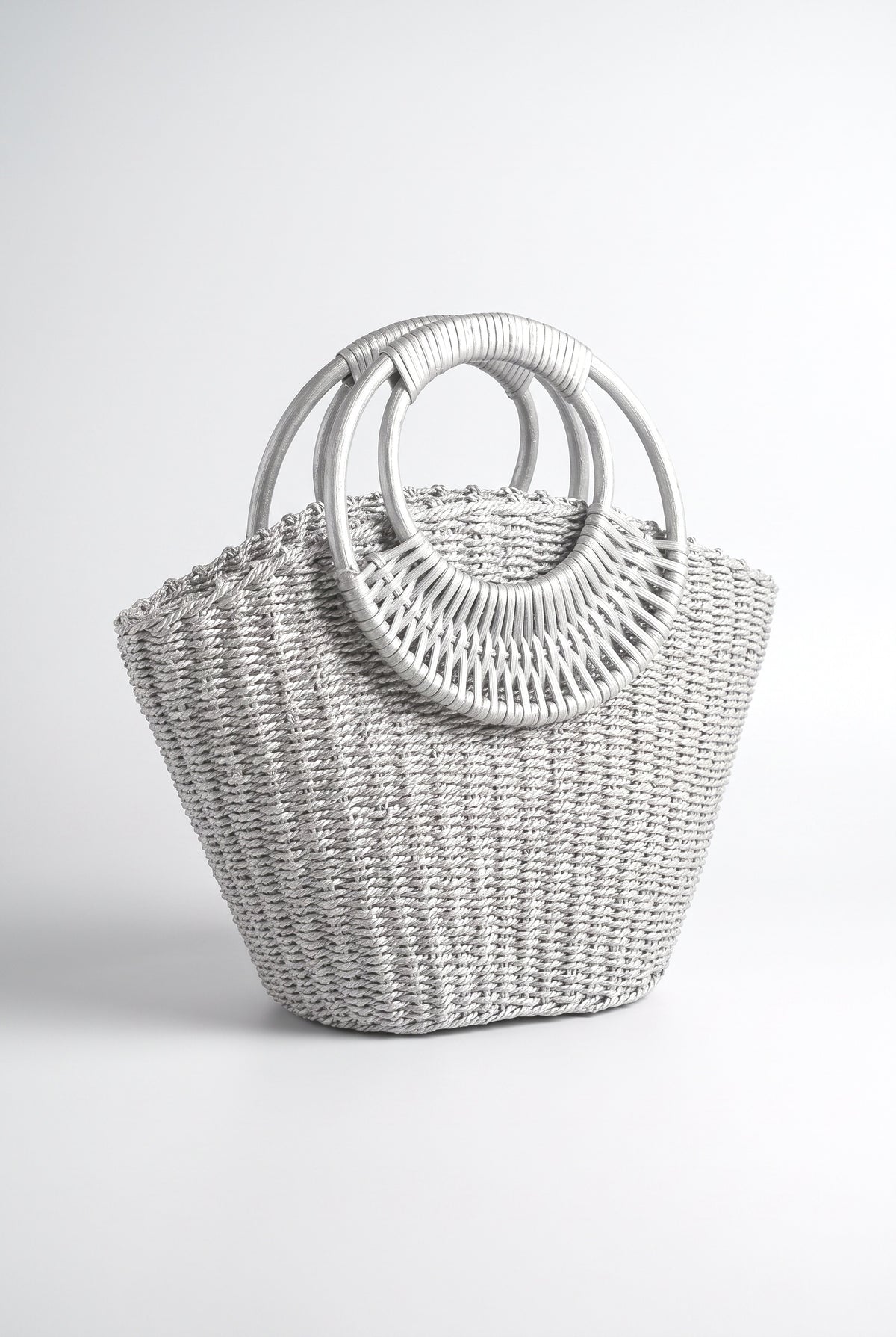 Round Rattan Handle Straw Bag, khaki