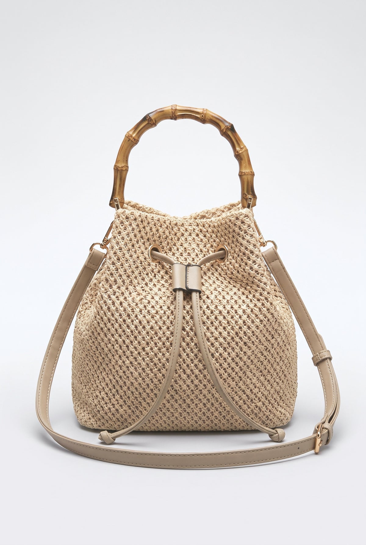 Summer Shoulder Messenger Bag Bamboo Bag Bucket Bag, khaki
