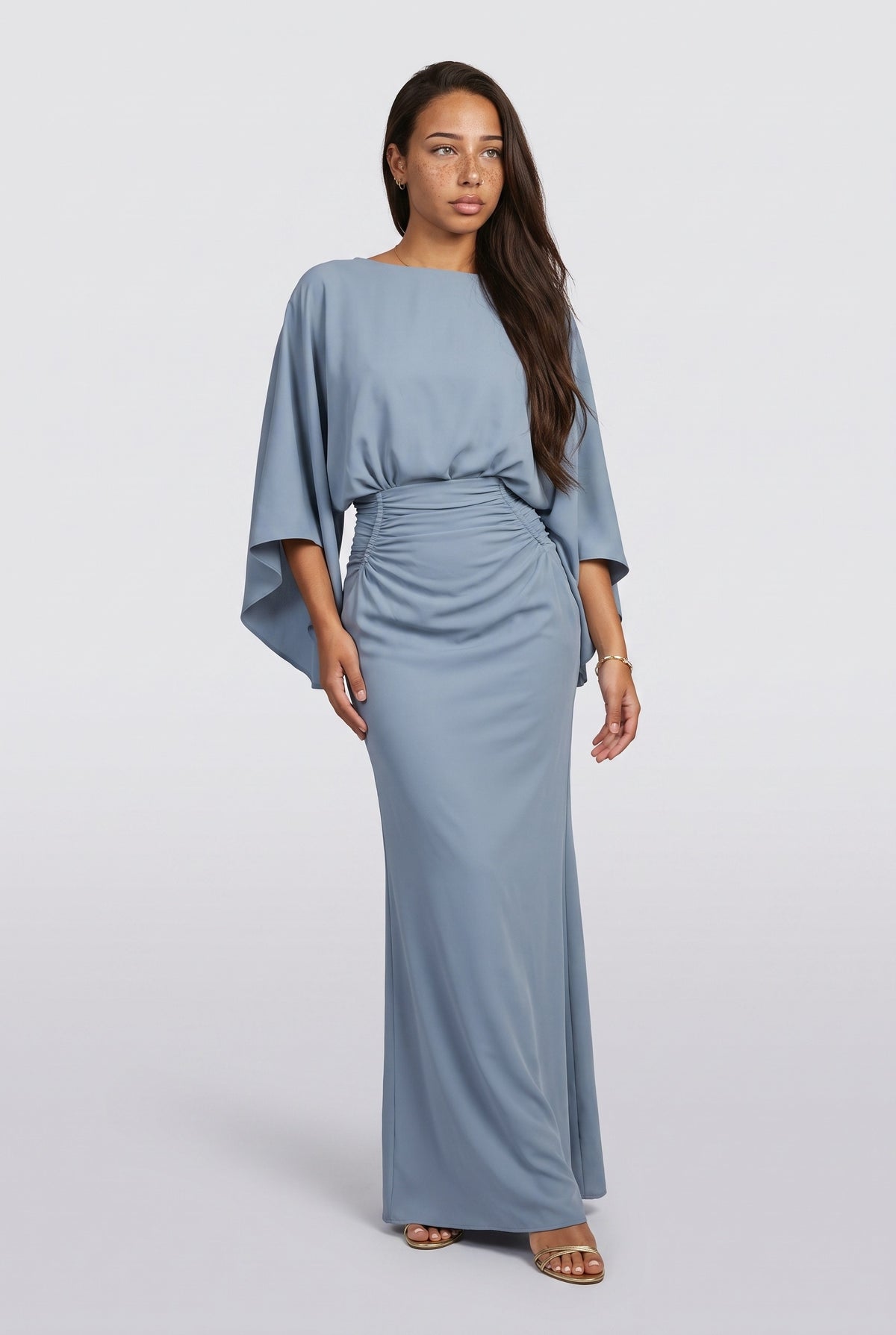 Backless Pleated Maxi Dress, light blue