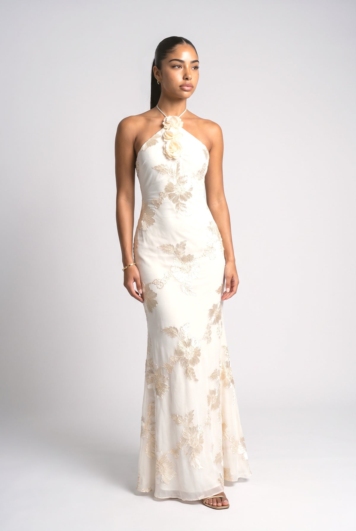 Yellow Floral Backless Maxi Dress, light yellow
