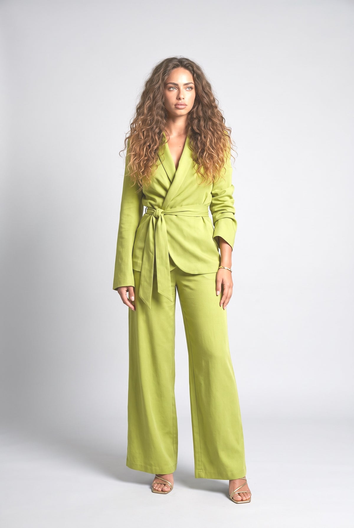 Single-Breasted Tie-Down Blazer, lime green