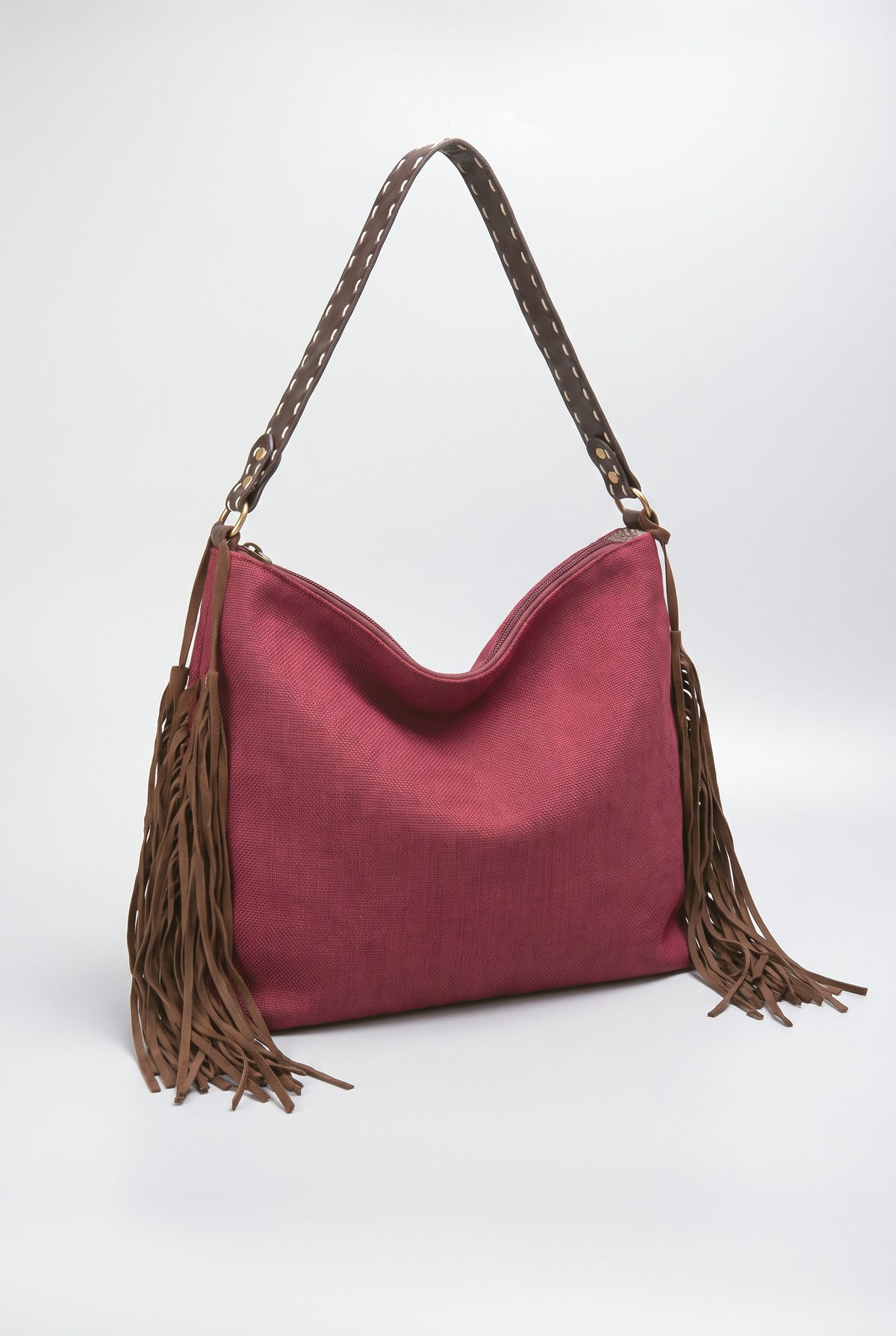 Linen Fringe Handbag, magenta
