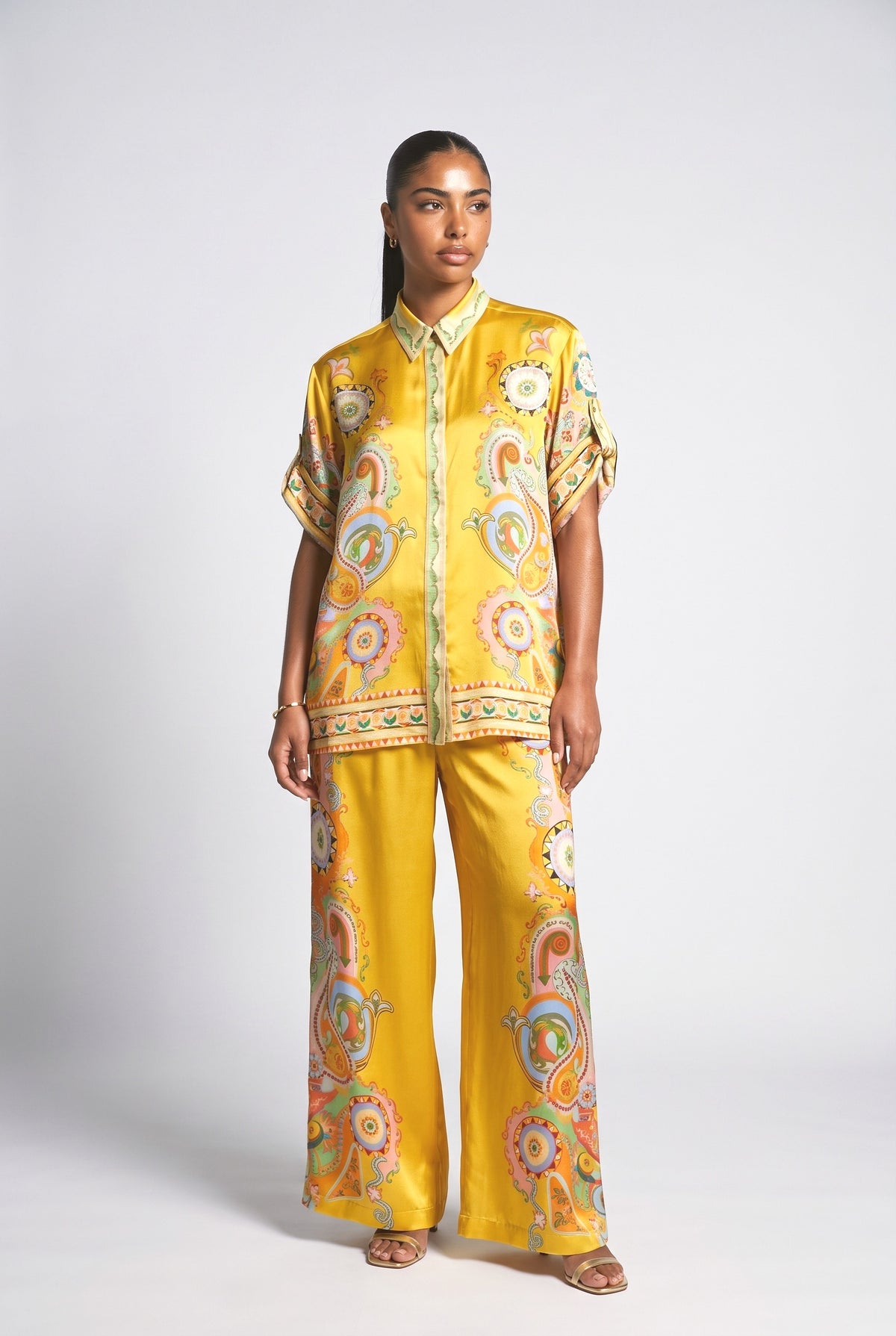 Multicolor Satin Oversized Outfit Set, multi set