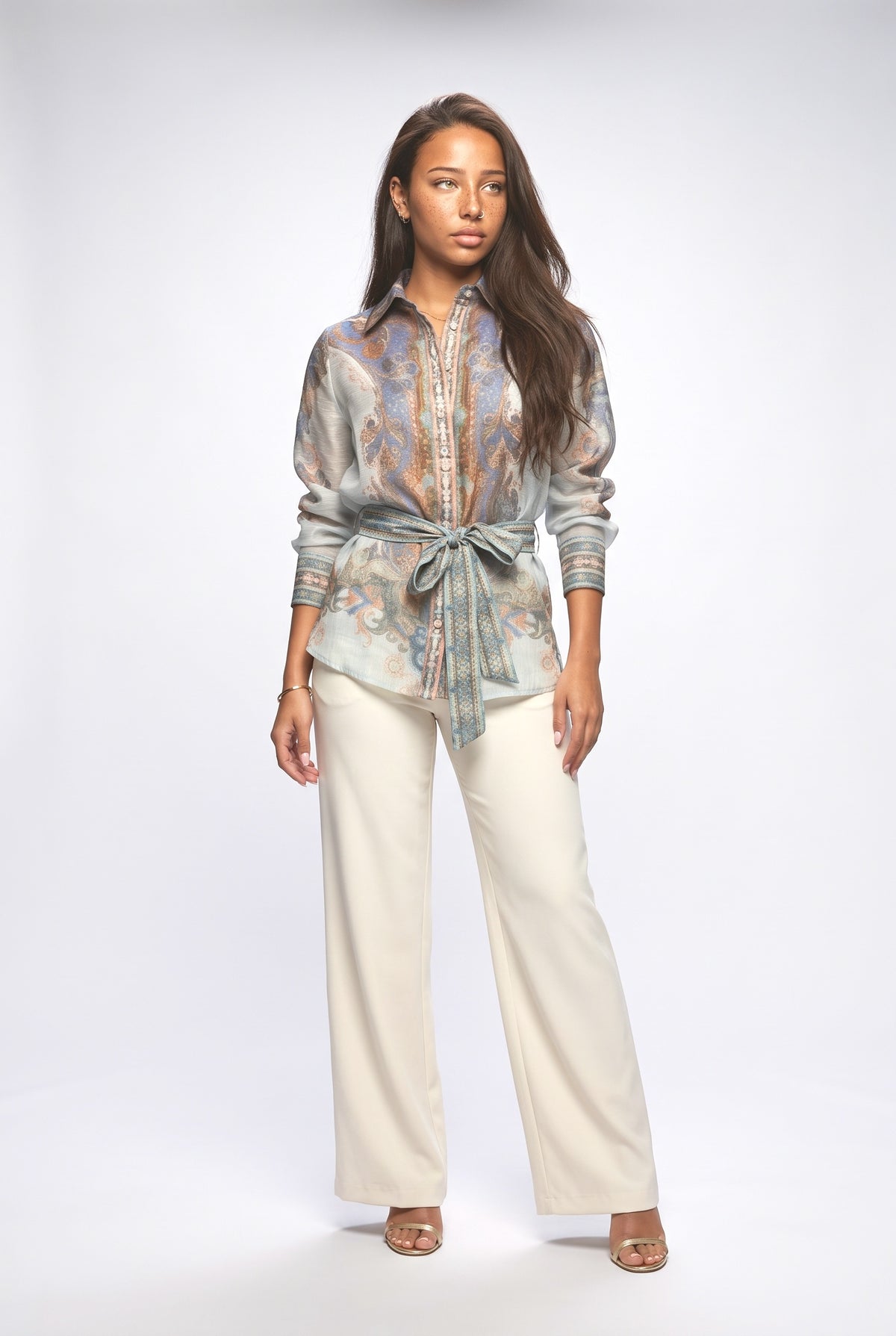 Inspired Paisley Pattern Button-Up Blouse, multi set