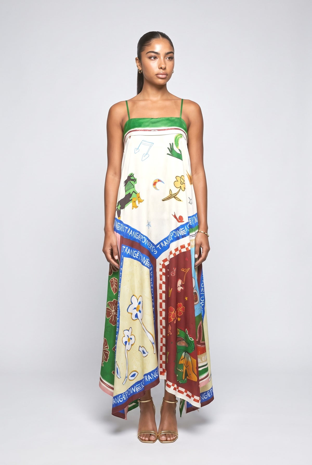 Multicolor Abstract Satin Maxi Dress, multi