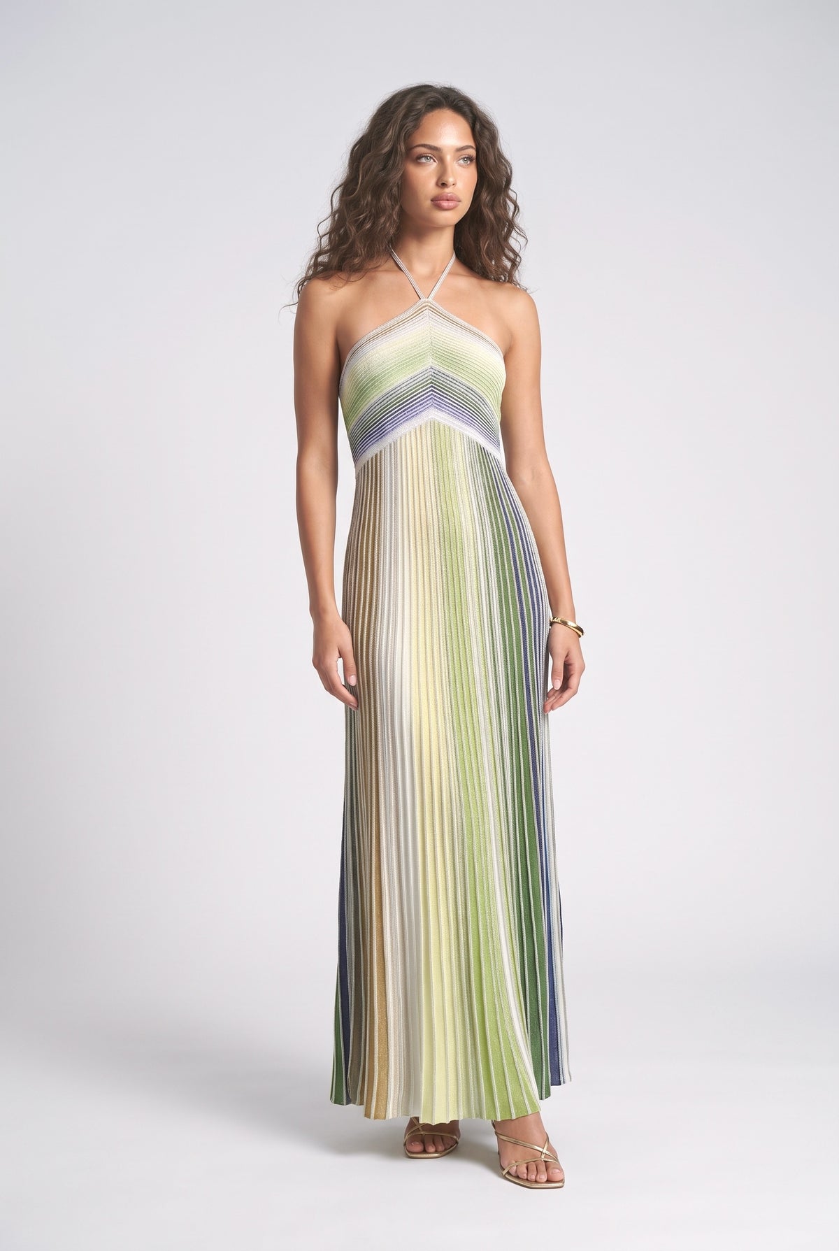 Multicolor Halter Neck Maxi Dress, multi