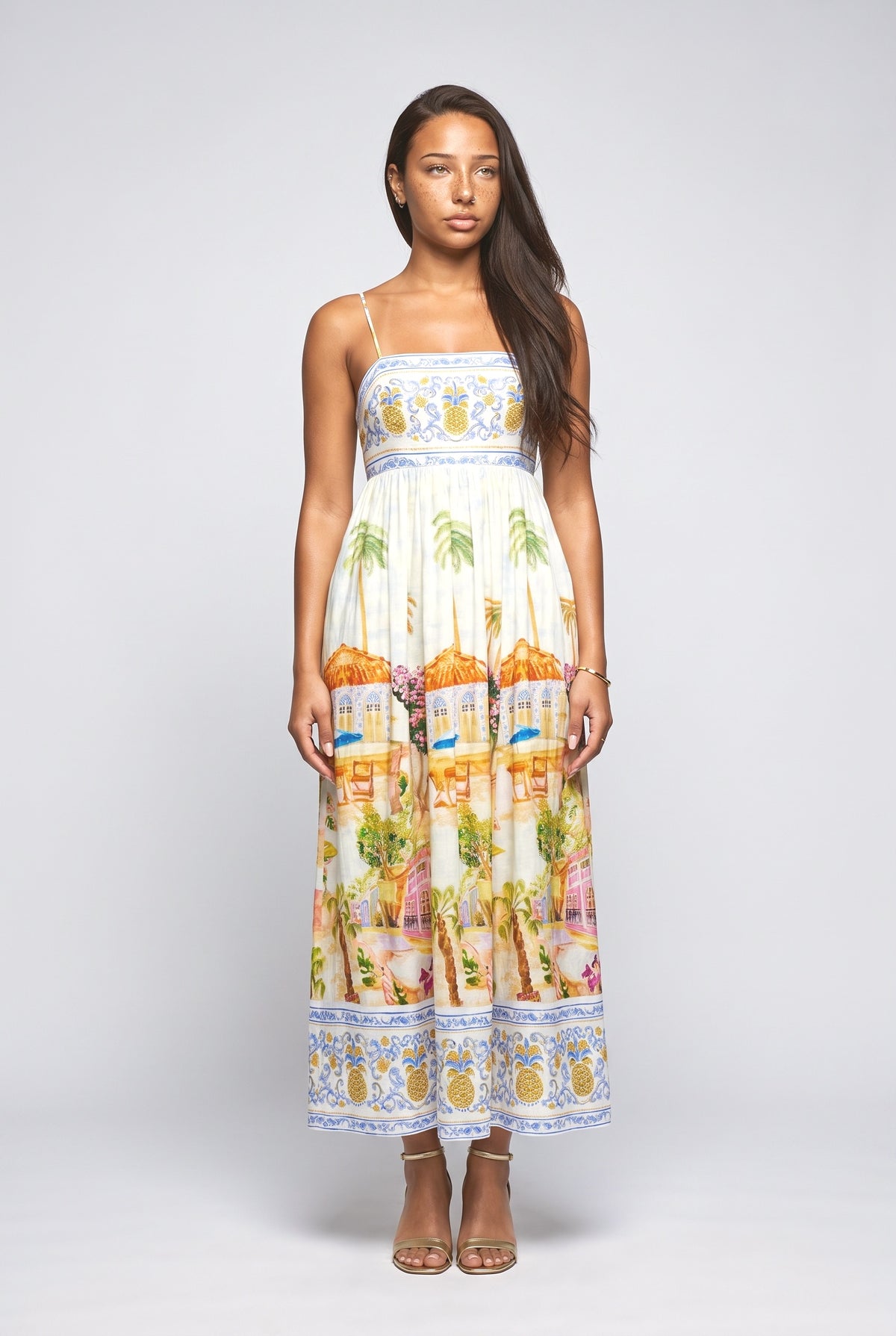 Holiday Painted Print Sling Maxi Dress, multi
