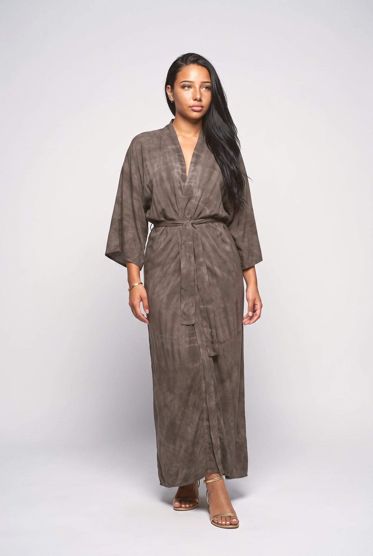 Bohemian Kimono-Inspired Tie-Dye Waisted Maxi Dress, multicolor