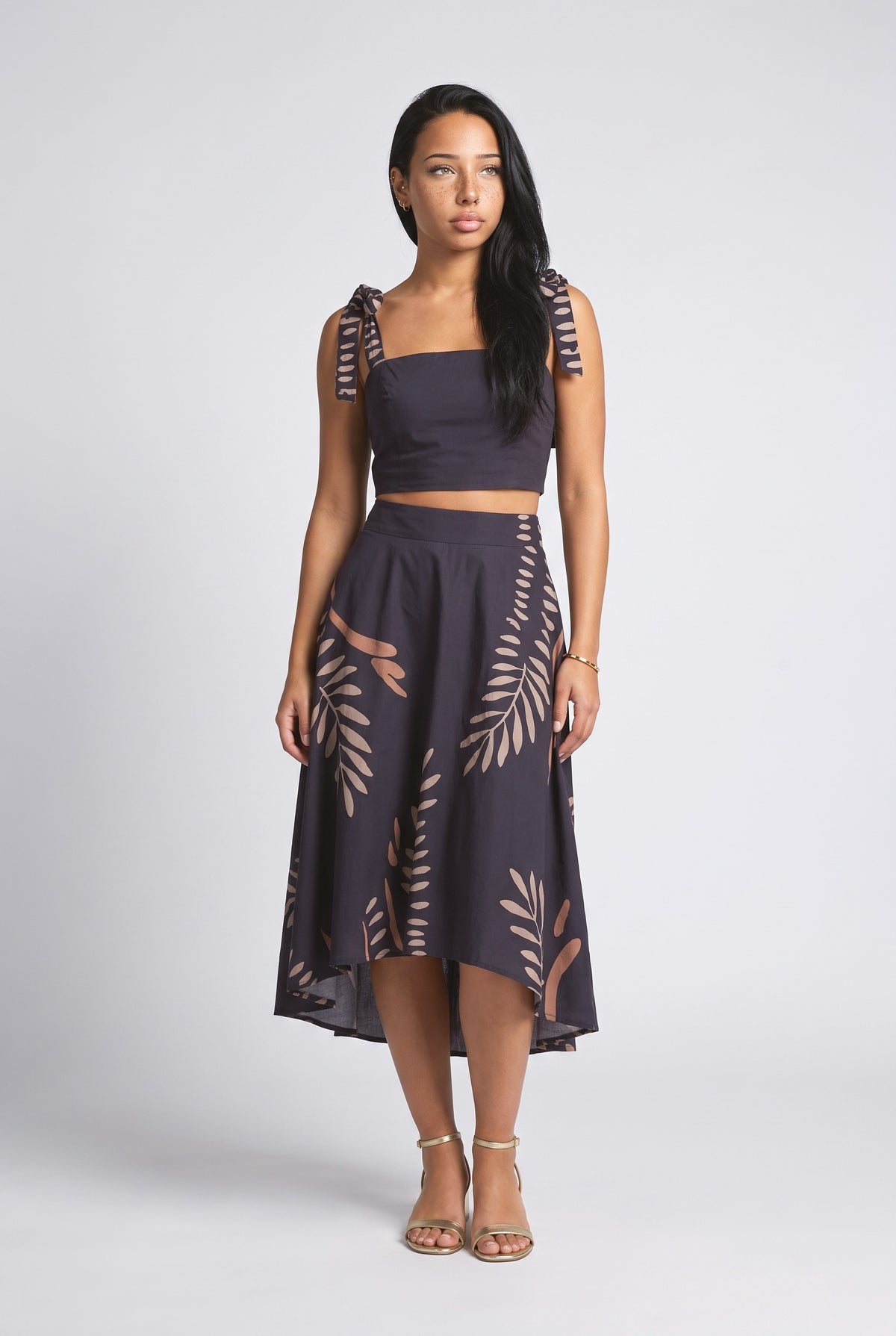 Floral A-Line Midi Skirt, navy blue top