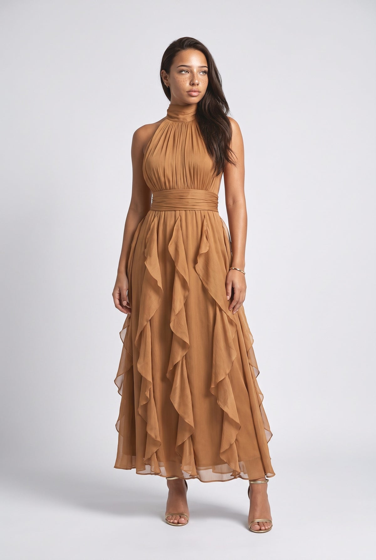 Backless Tiered Maxi Dress, orange