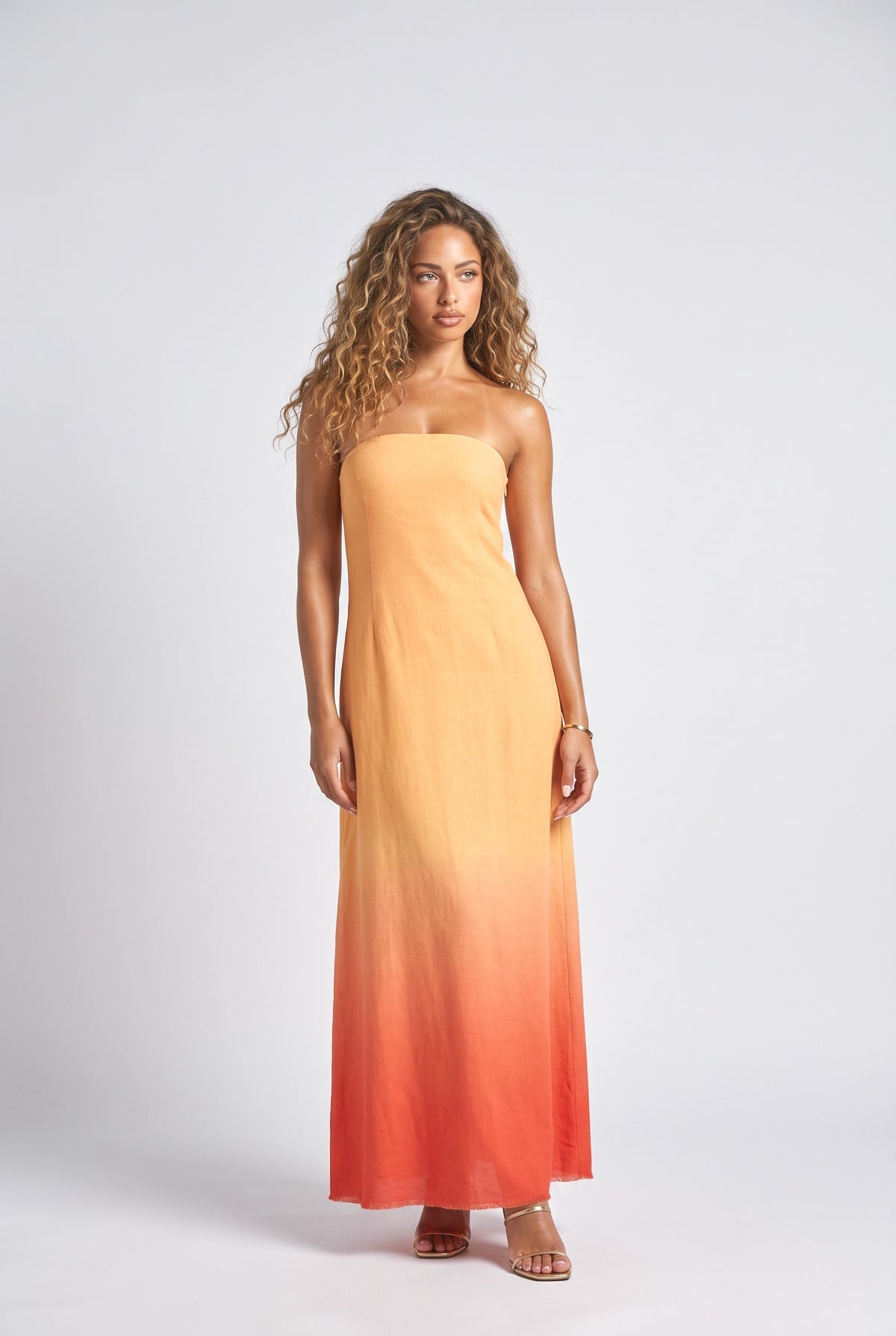 Orange Strapless Maxi Dress, orange