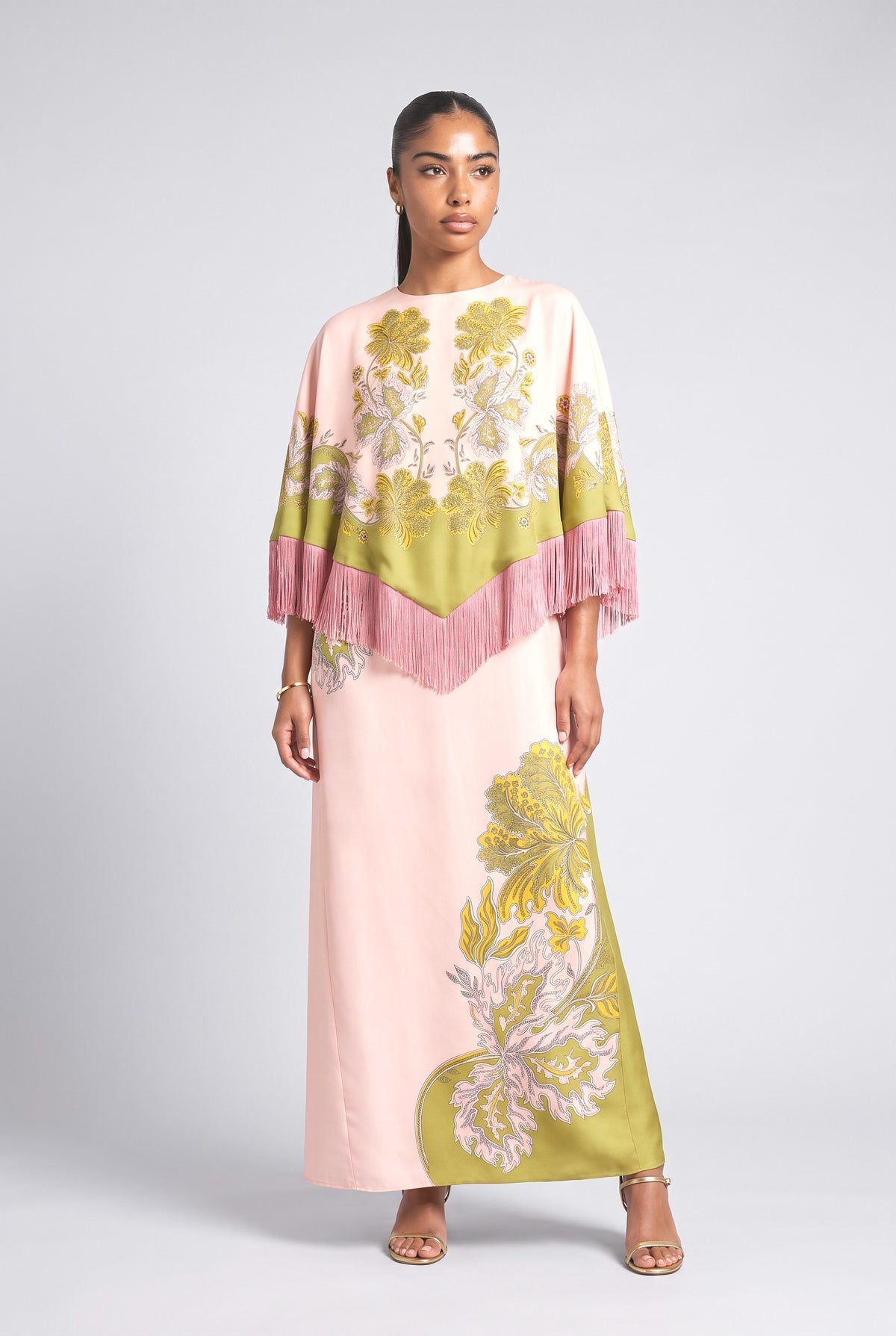 Batwing Sleeve Fringe Outfit Set, pink set