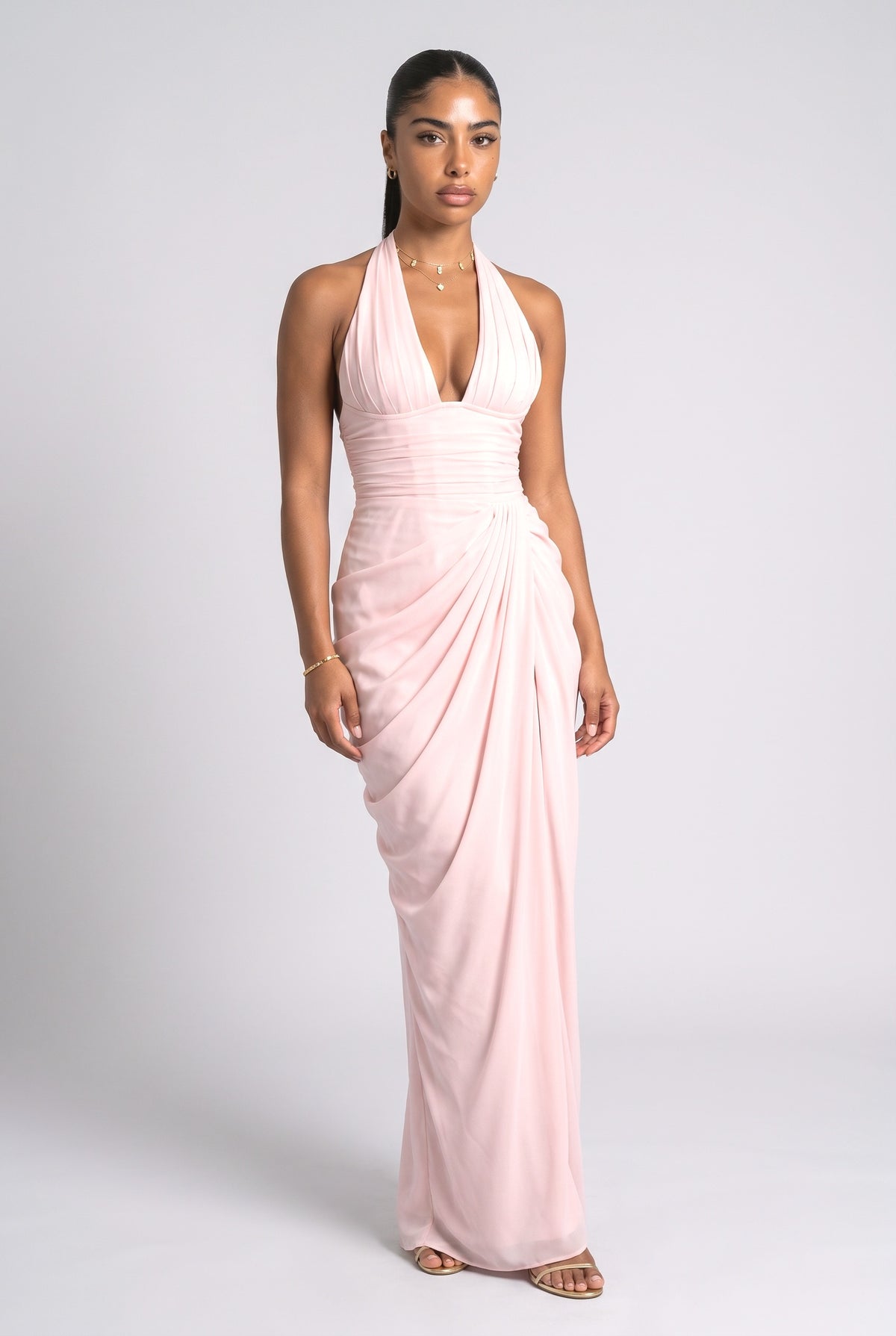 Satin Maxi Dress, pink