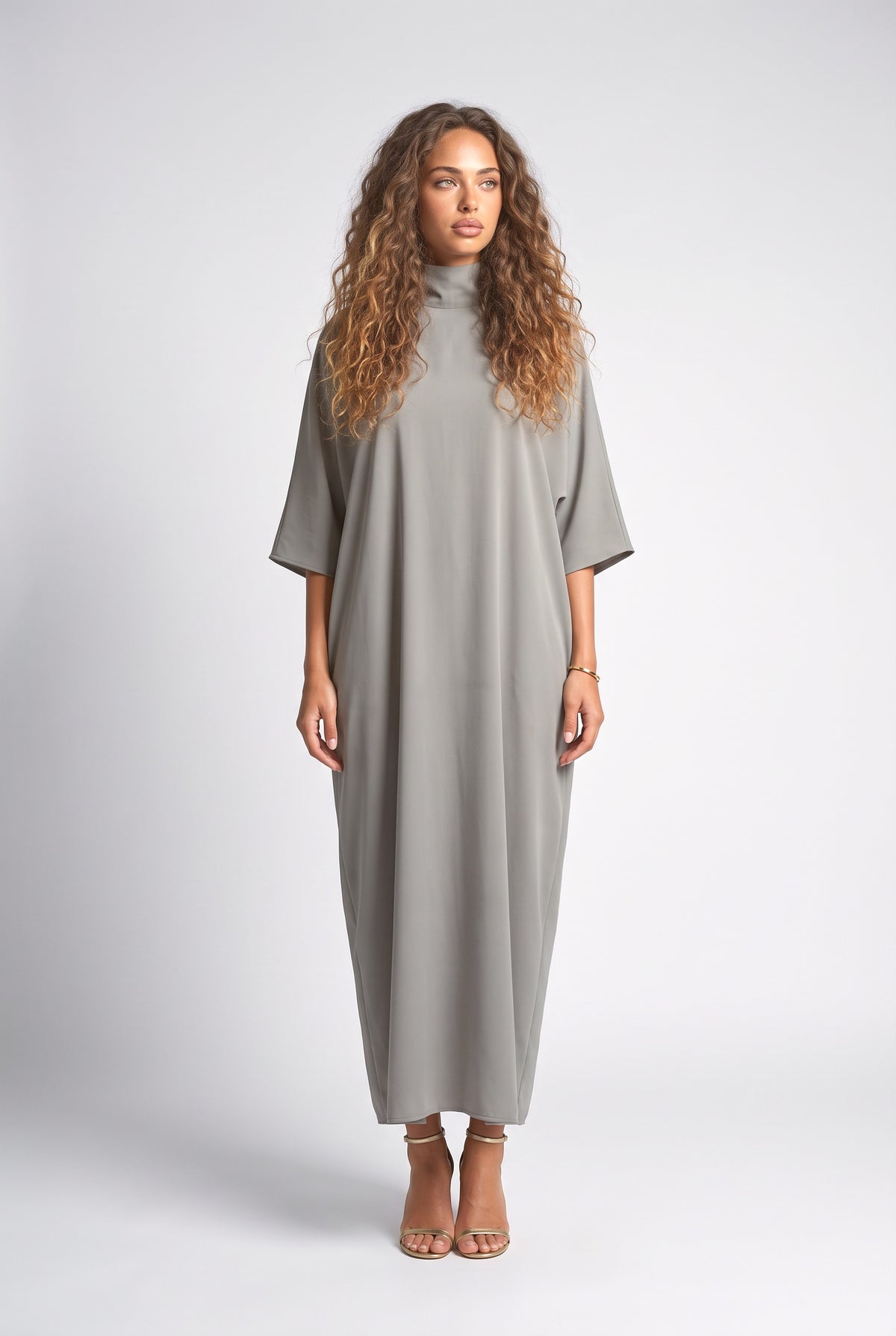 High Neck Batwing Sleeve Maxi Dress, pink