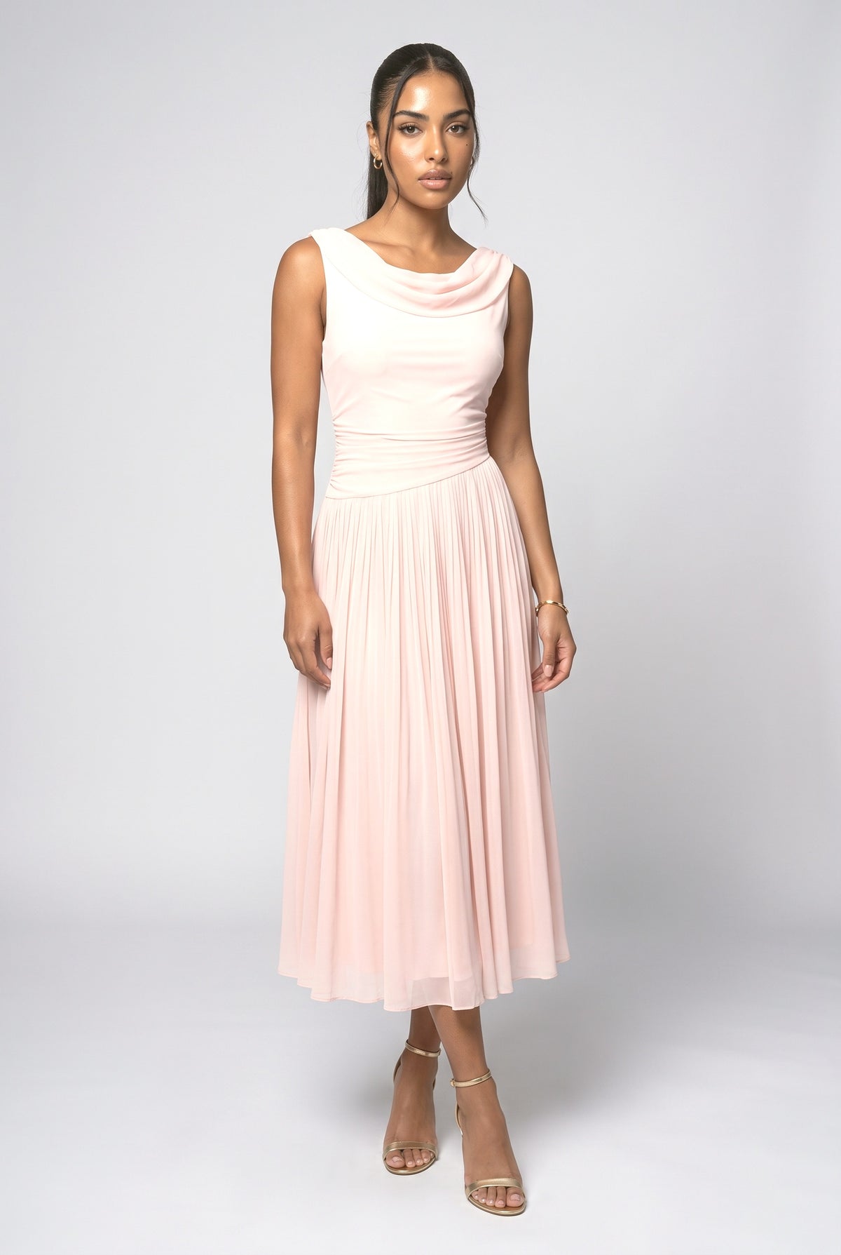 Pleated Midi Dress, pink