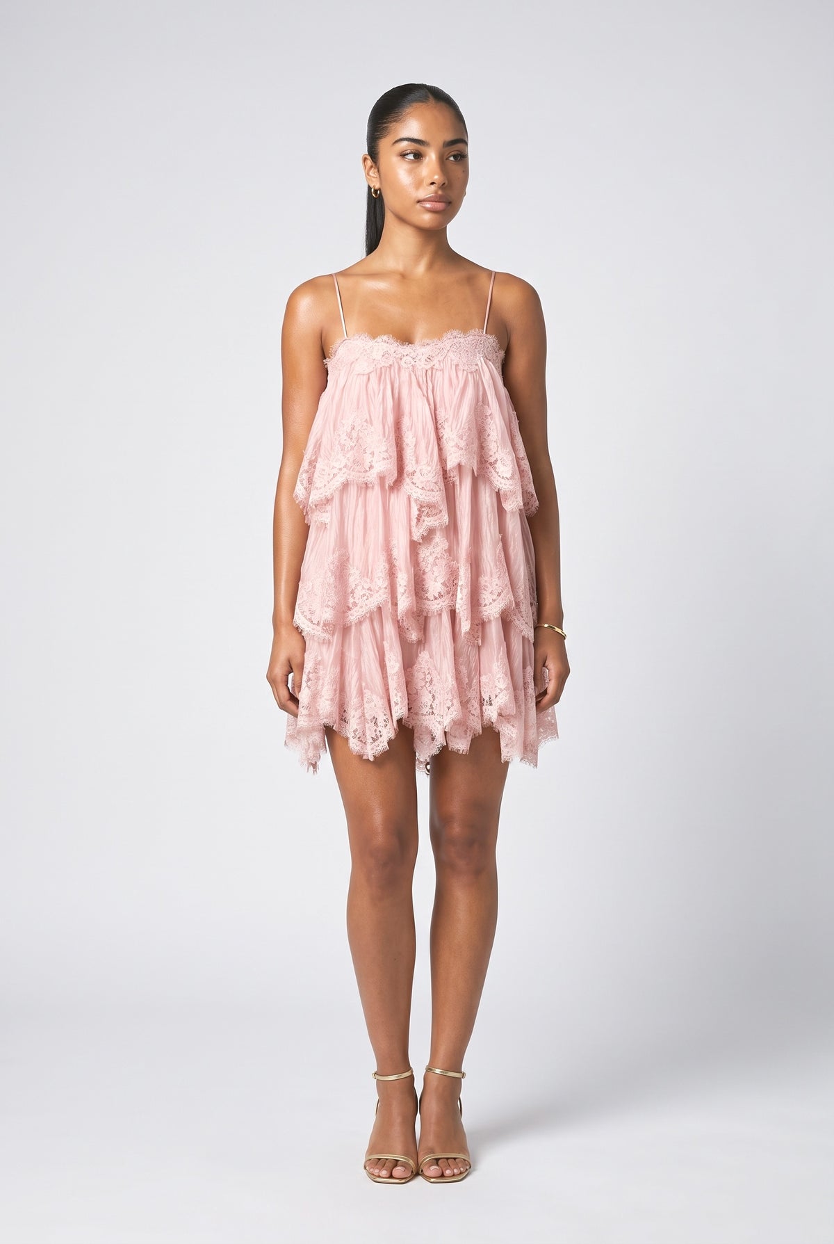 Lace Strappy Mini Dress, pink