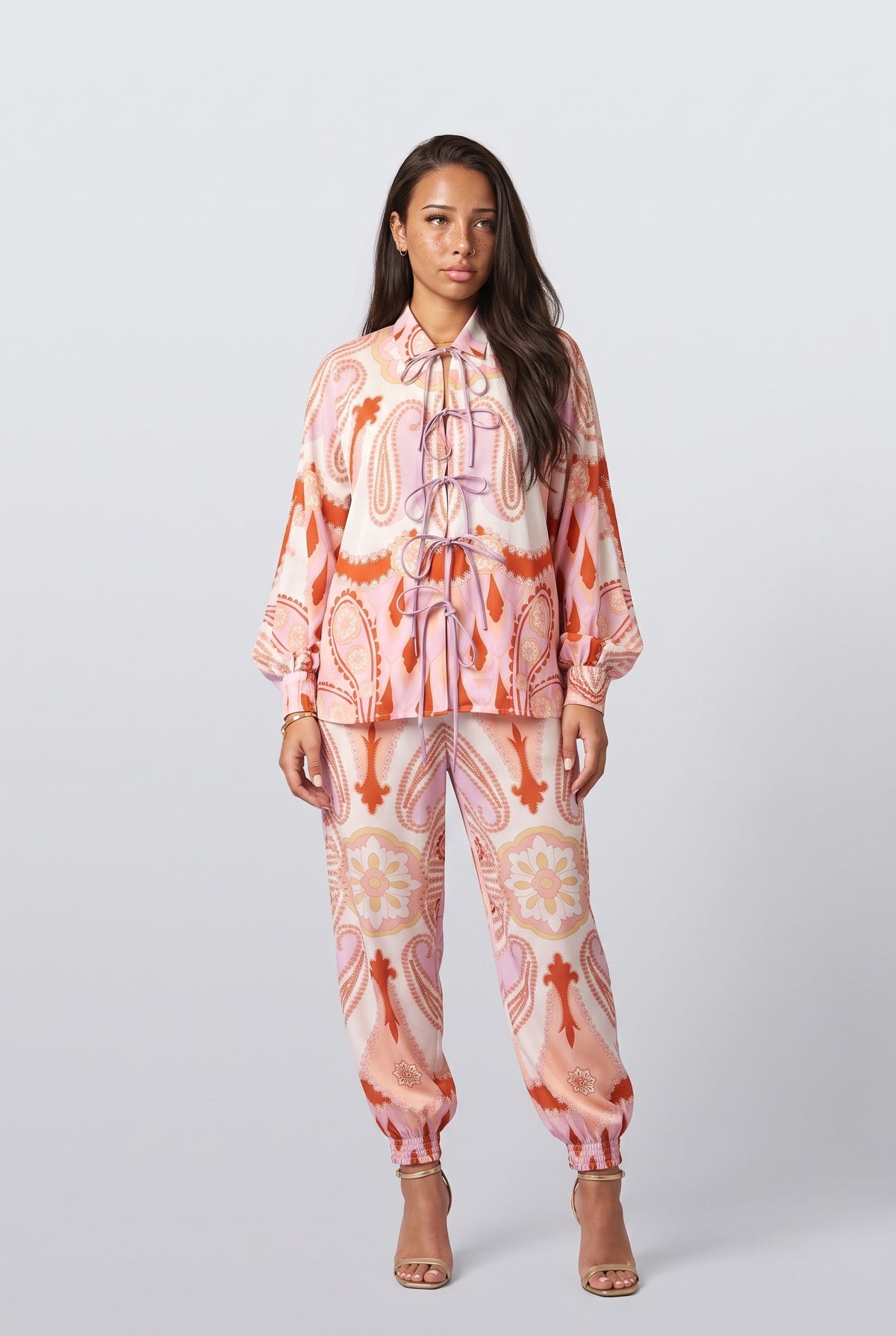 Pink Paisley Relaxed Outfit Set, pink