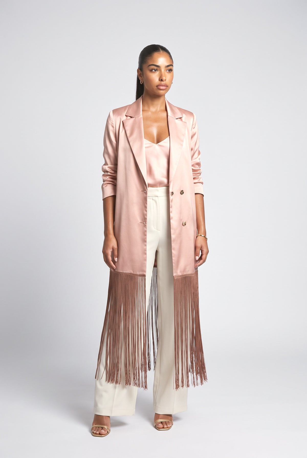 Pink Satin Fringe Top, pink