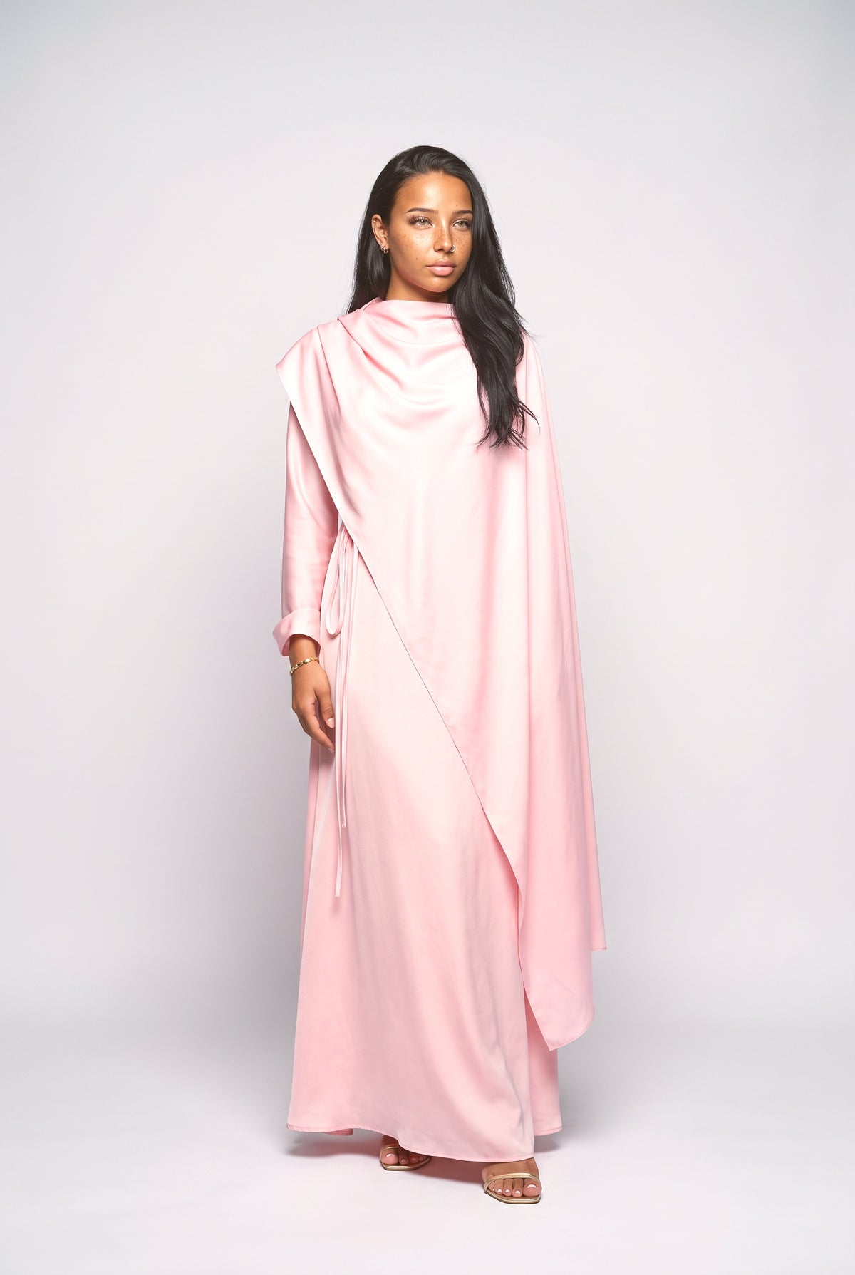 Slanted Hem Scraf Design Maxi Dress, pink