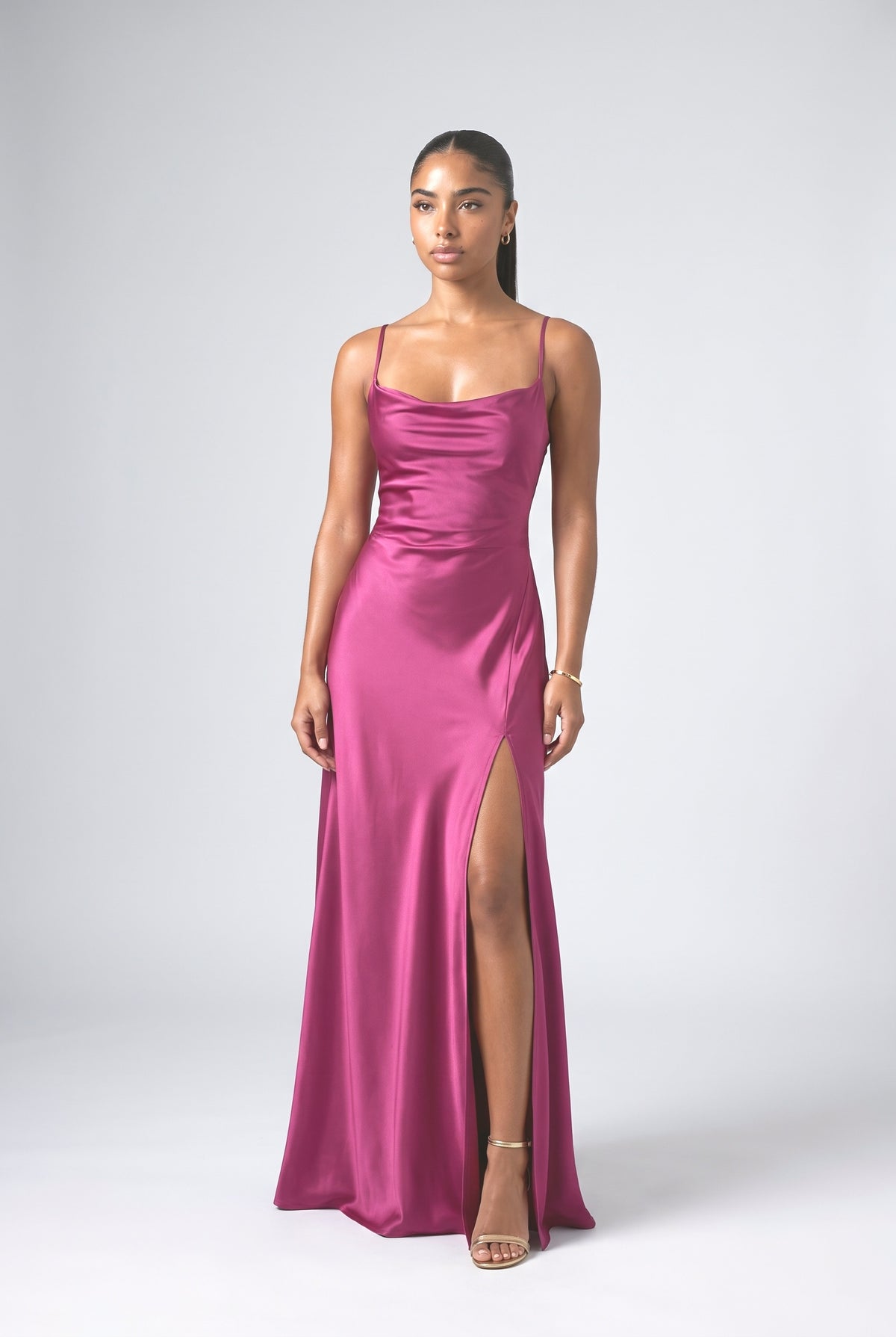 Satin Slit Maxi Dress, plum
