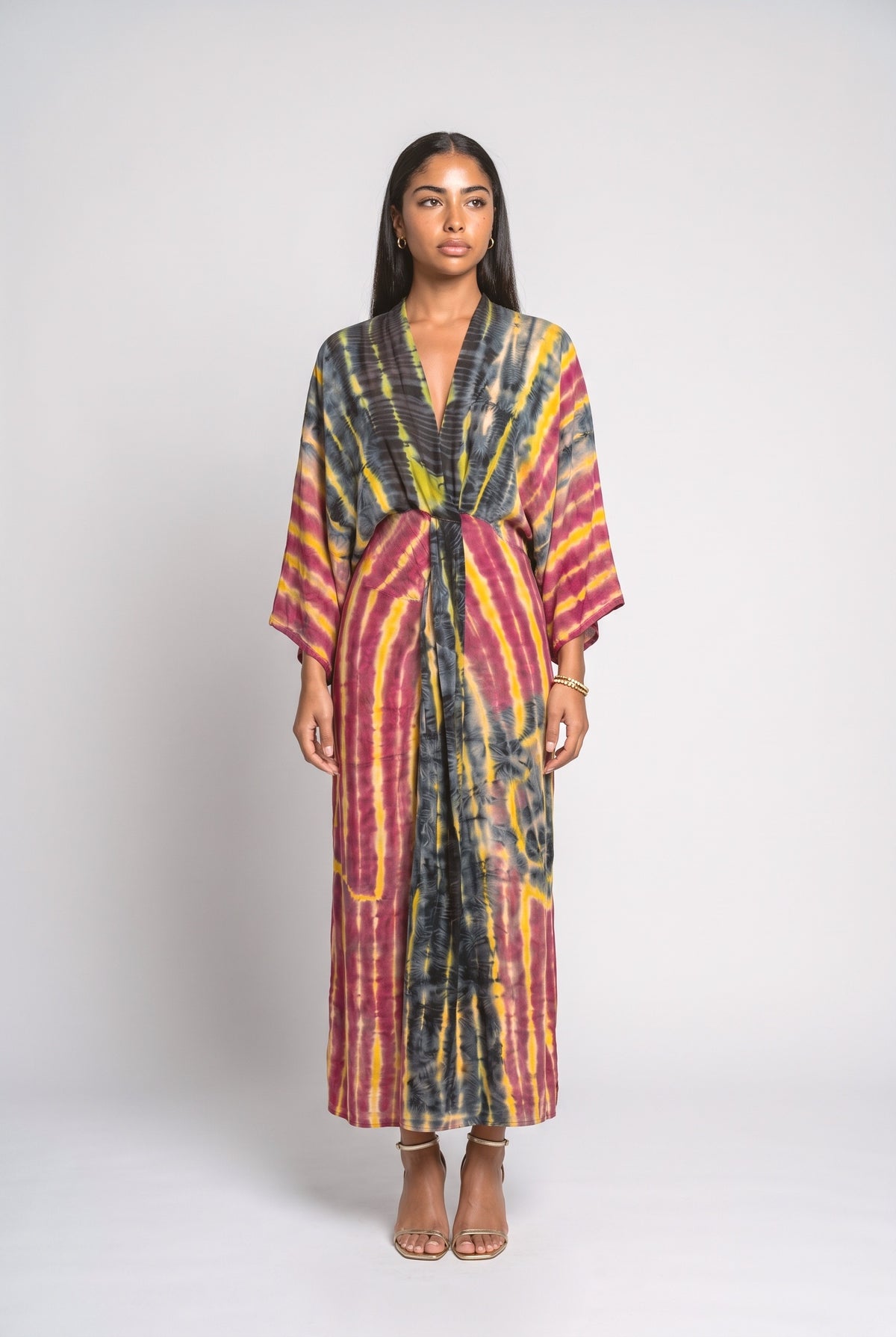 Print V-Neck Slit Maxi Dress, printed