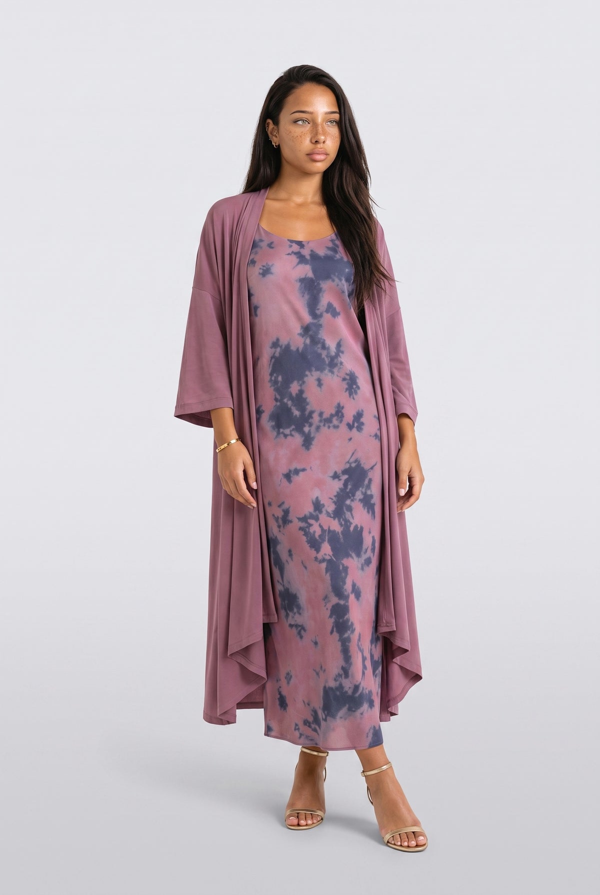 Tie-Dye Satin Sleeveless Outfit Set, purple