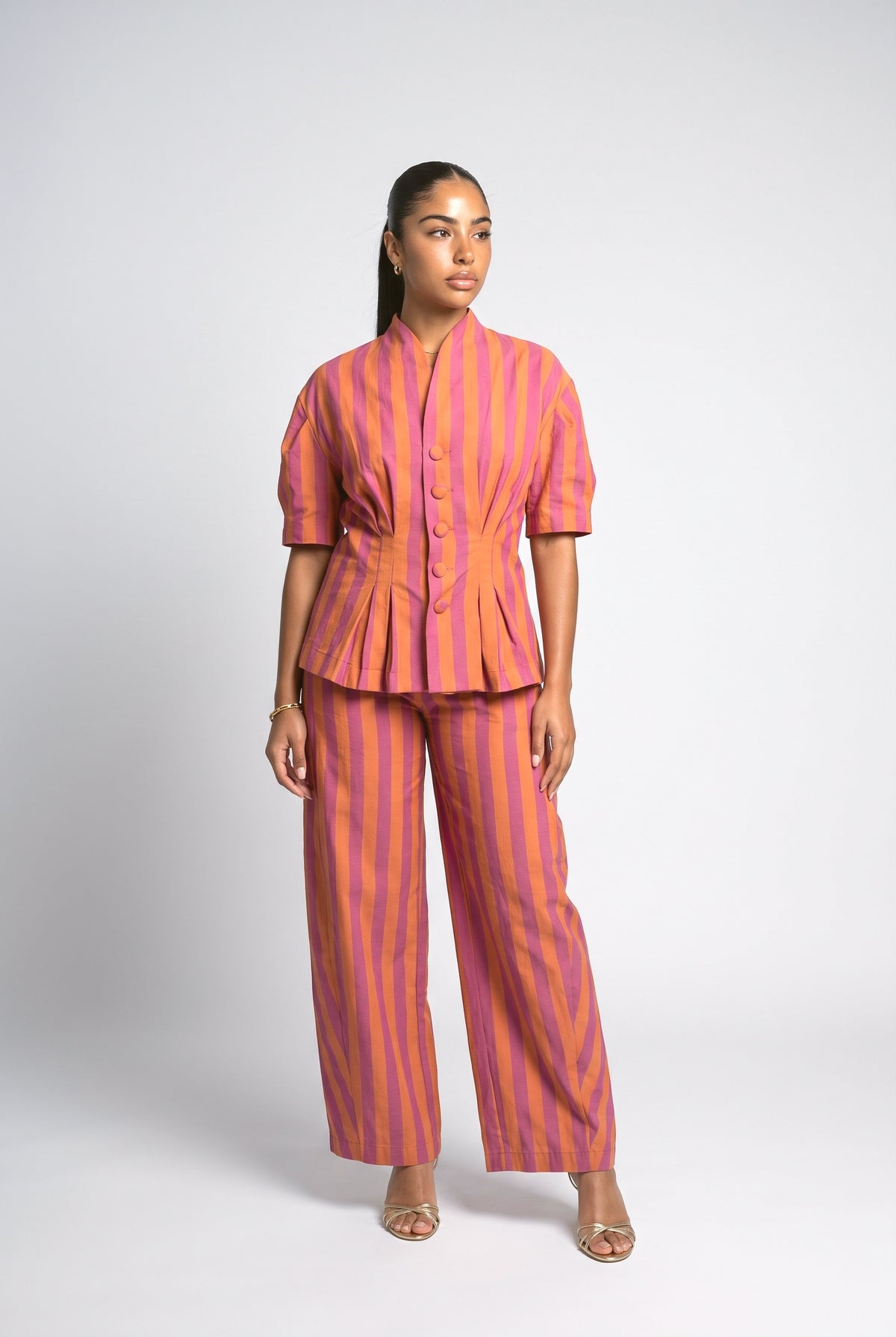 Colorblock Stripe Two-Piece Set, red