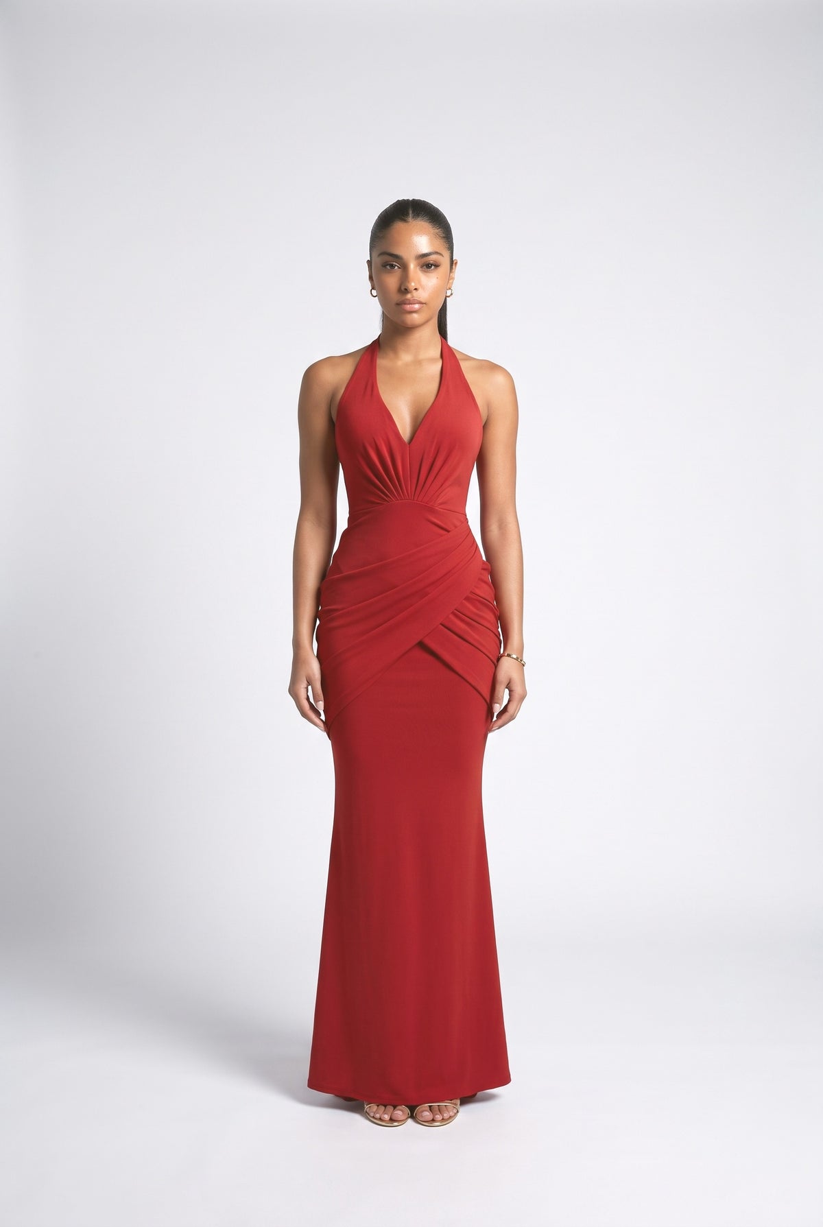 Halter Neck Mermaid Maxi Dress, red