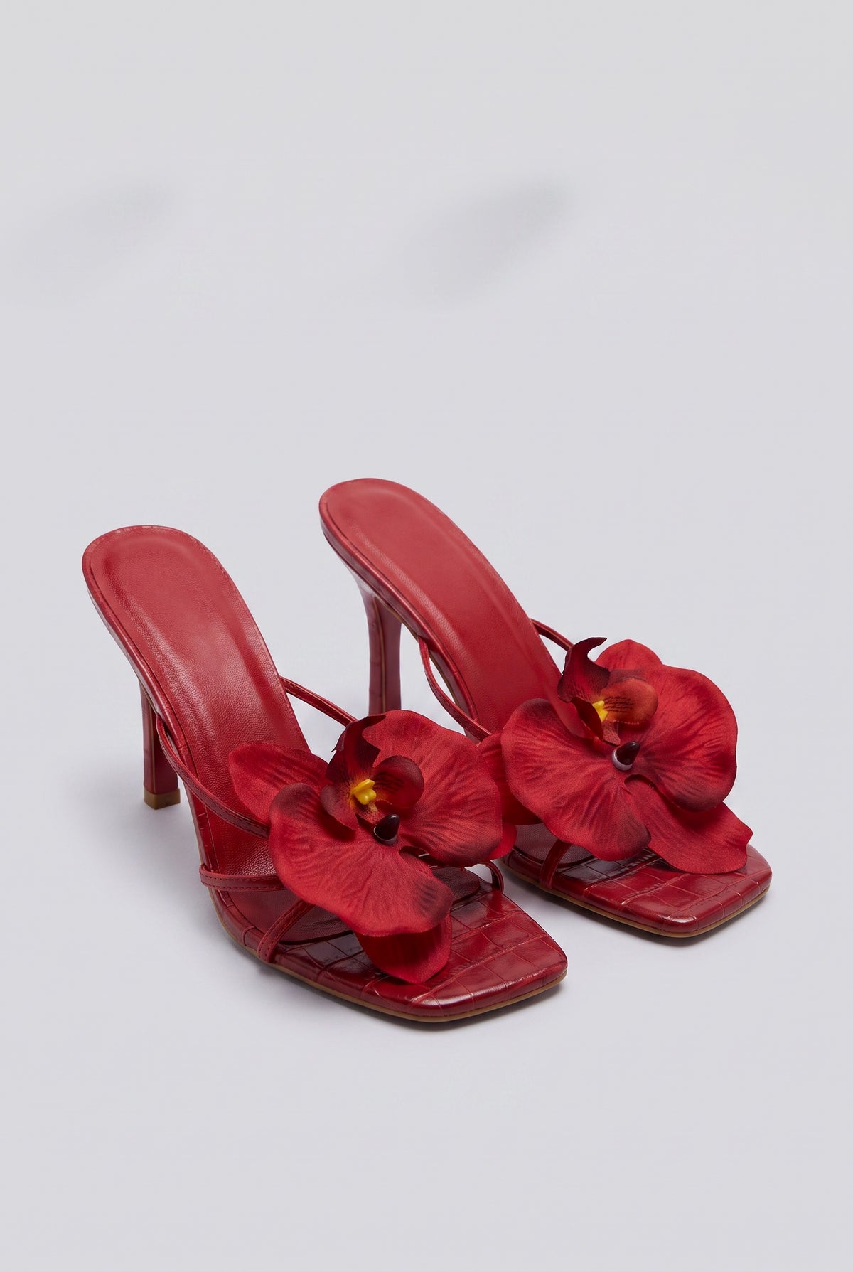 Flower High-heel Slippers, red