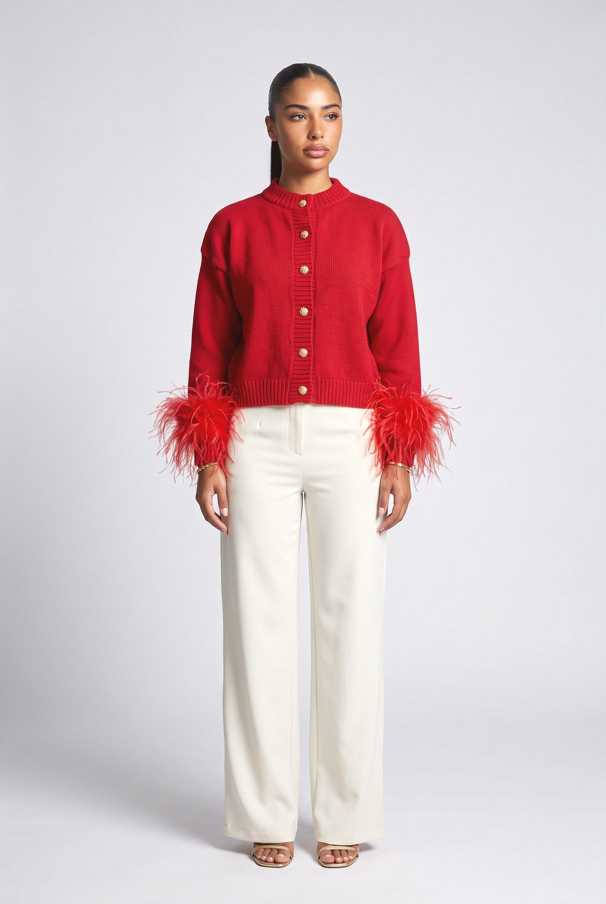 Feather Trim Top, red