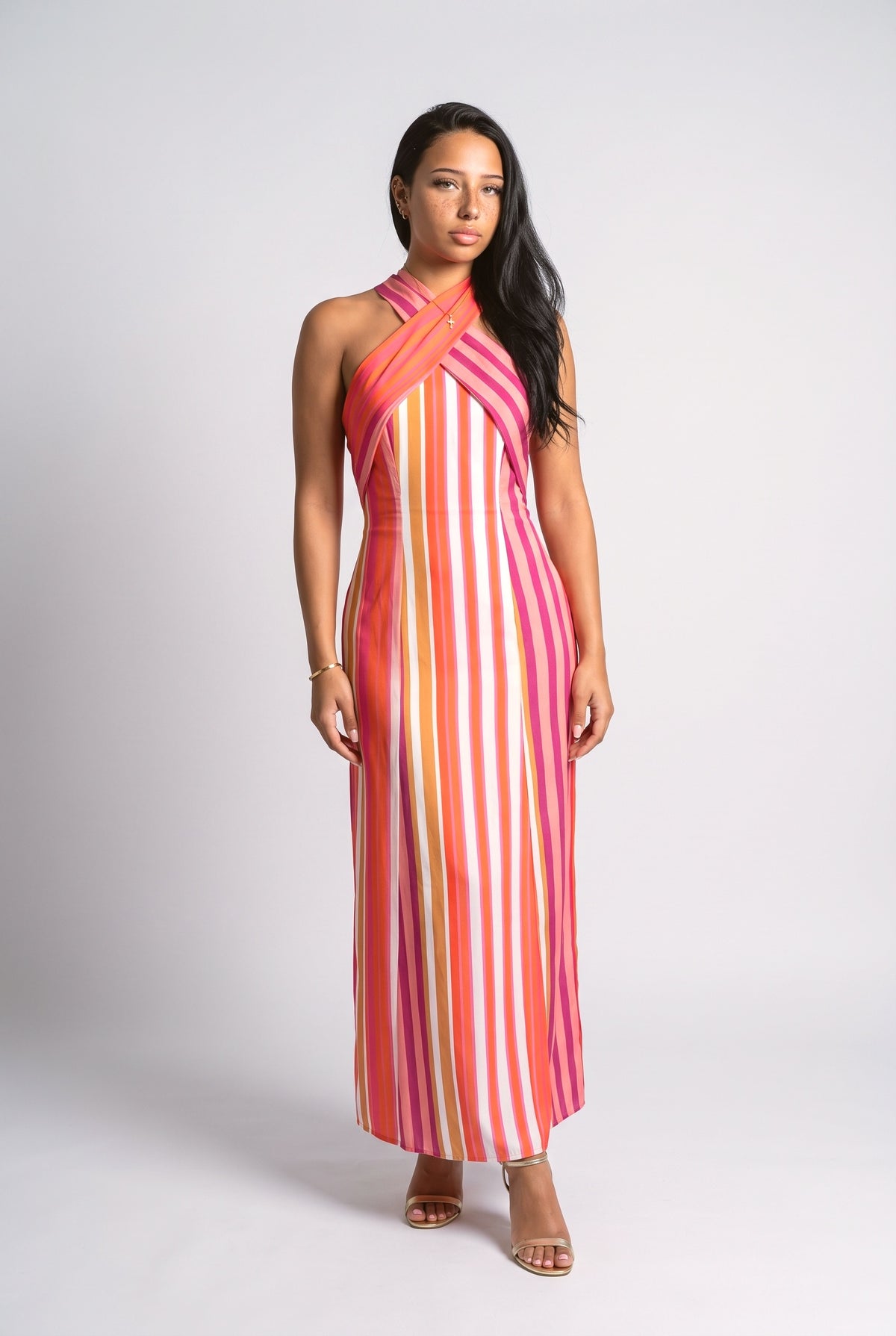 Red Striped Maxi Dress, red