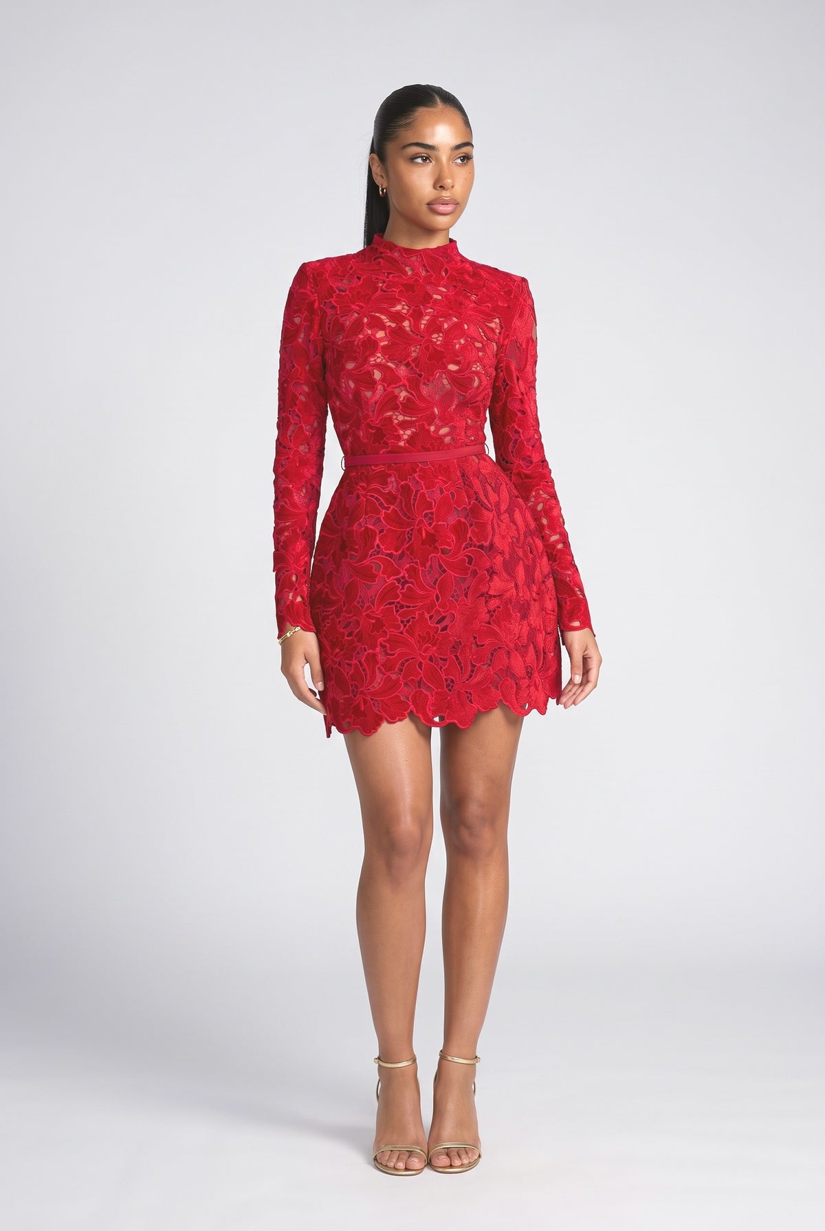 Lace Mini Dress, red