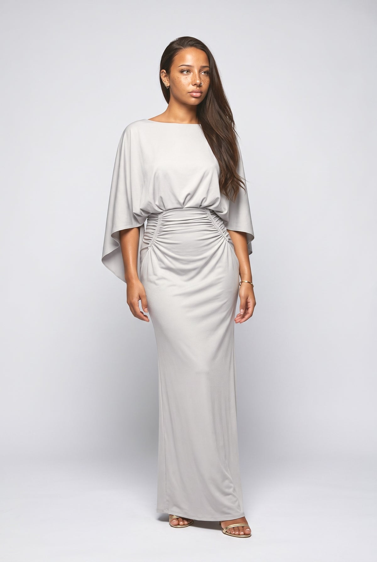 Backless Pleated Maxi Dress, silver