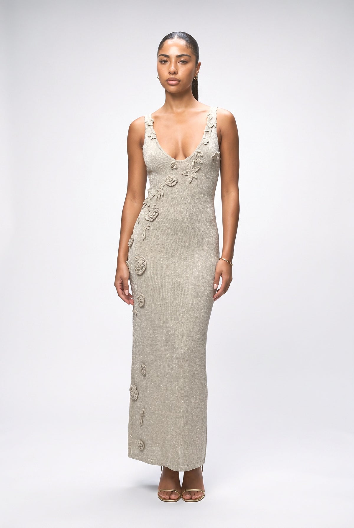 Shimmering Knit Maxi Dress, taupe