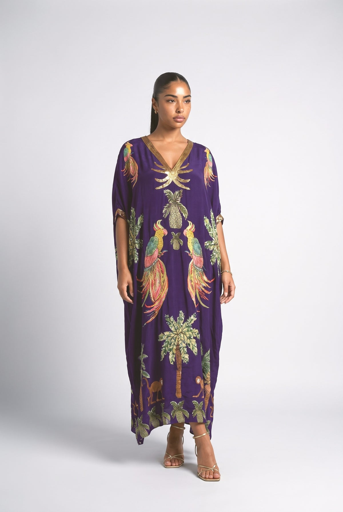 Drop Shoulder Sleeve Coconut Tree Printed Dress, violet