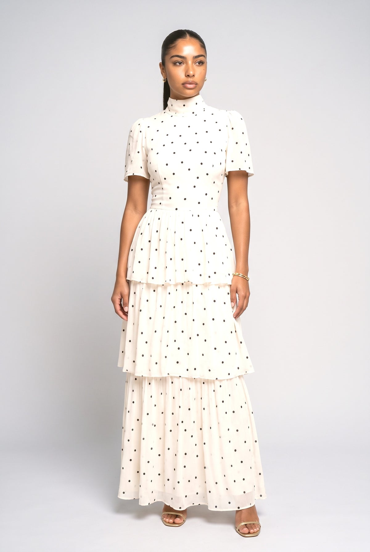 Princess Multi-Layer Maxi Cake Dress, white polka dots