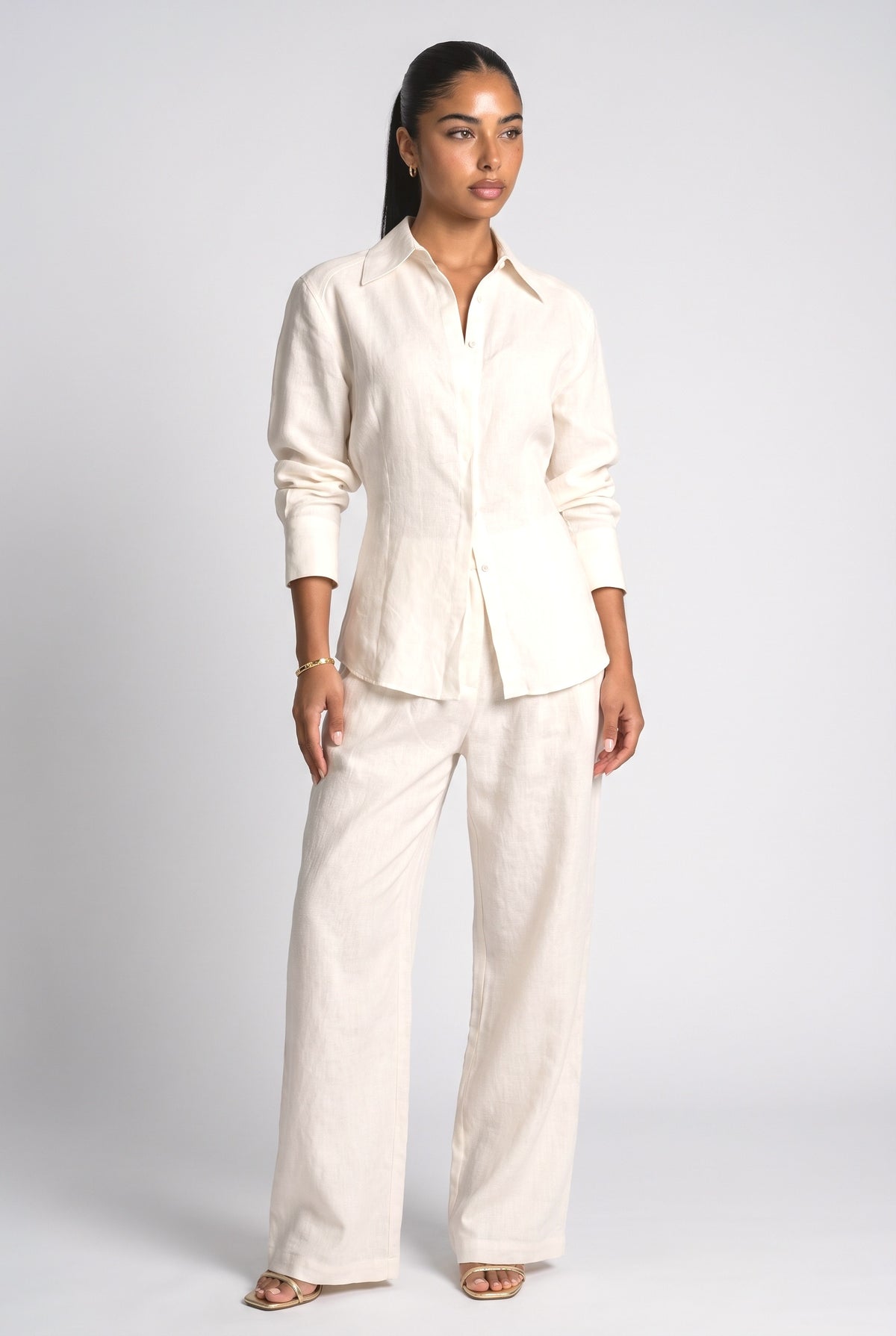 Shirt & Wide Leg Pants Two-Piece Set, white set
