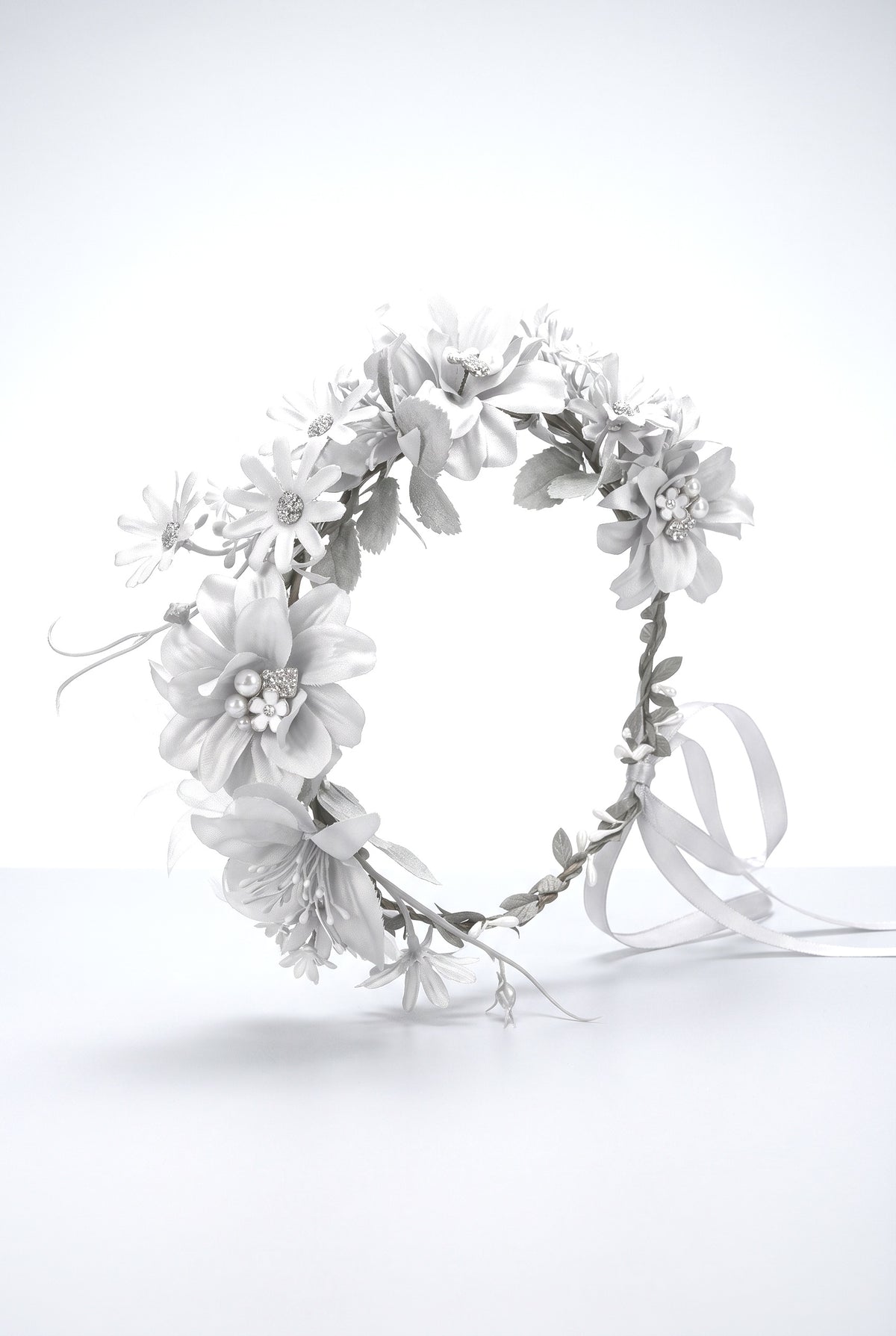 White Pearl Rhinestone Flower Crown, white