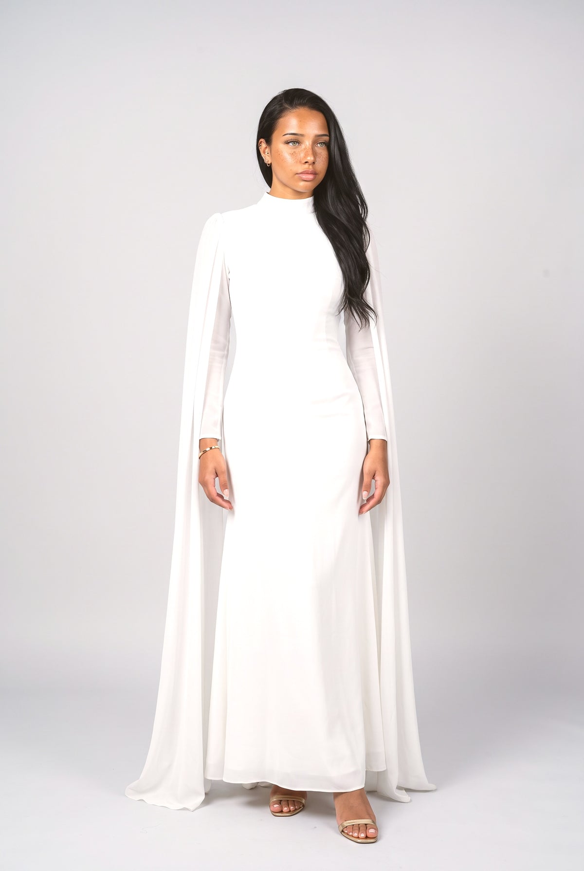 High Waist A- Line Skirt Maxi Dress, white
