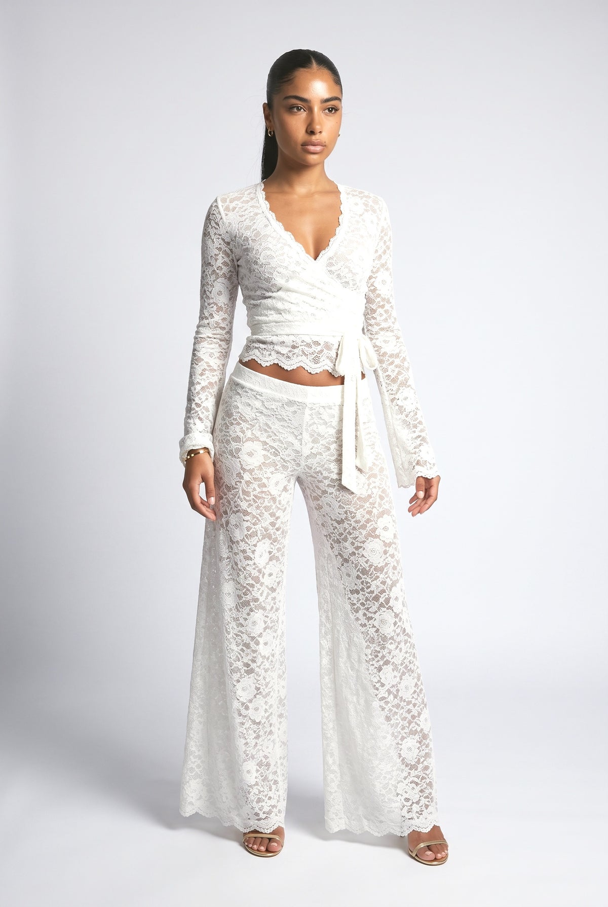 White Lace Wrap Outfit Set, white