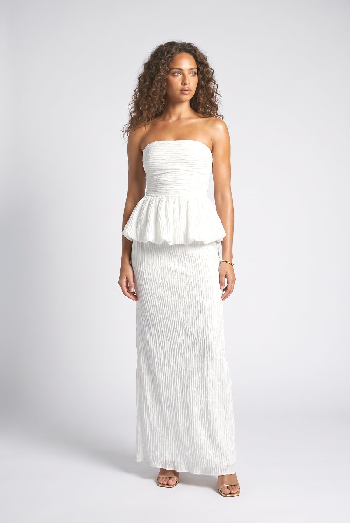Strapless Ruched Outfit Set, white